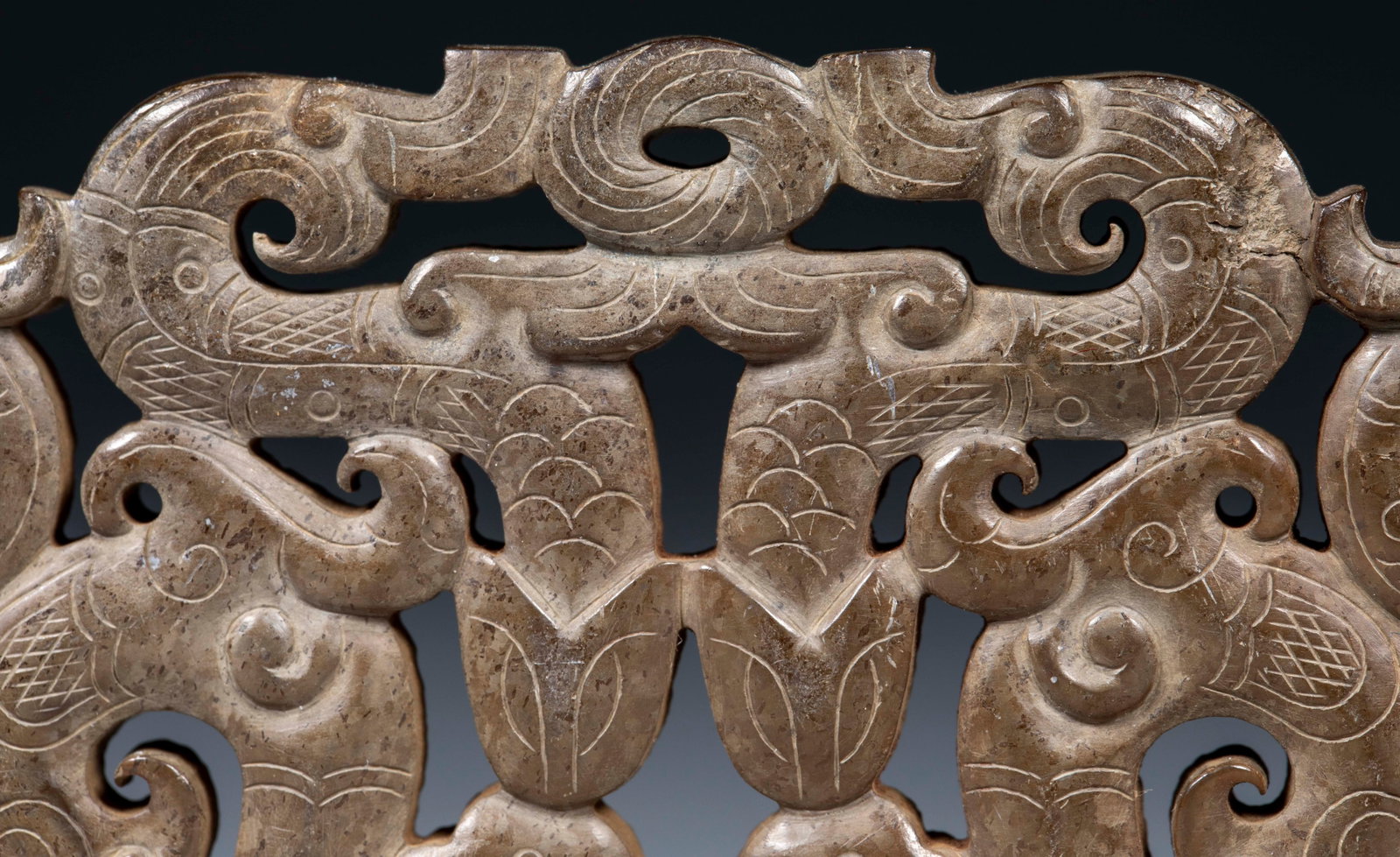 Openwork Double Phoenix Four Dragon Jade Bi Disc - 10