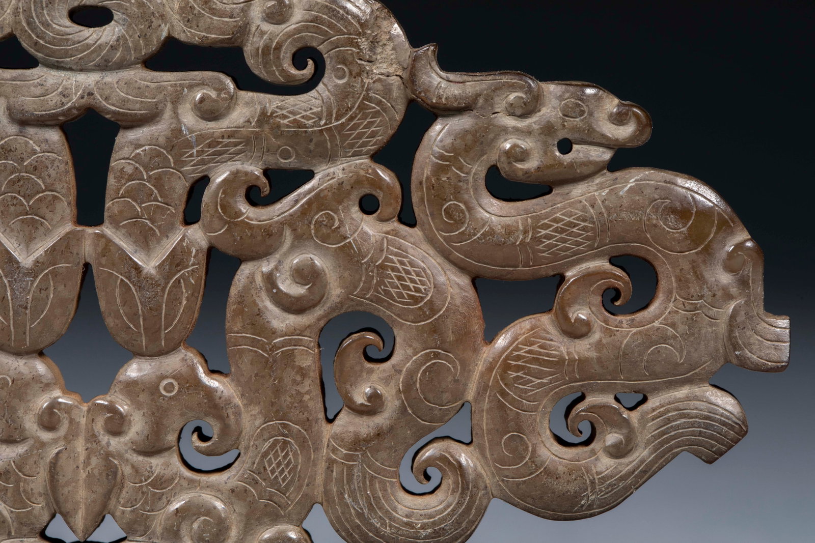 Openwork Double Phoenix Four Dragon Jade Bi Disc - 12