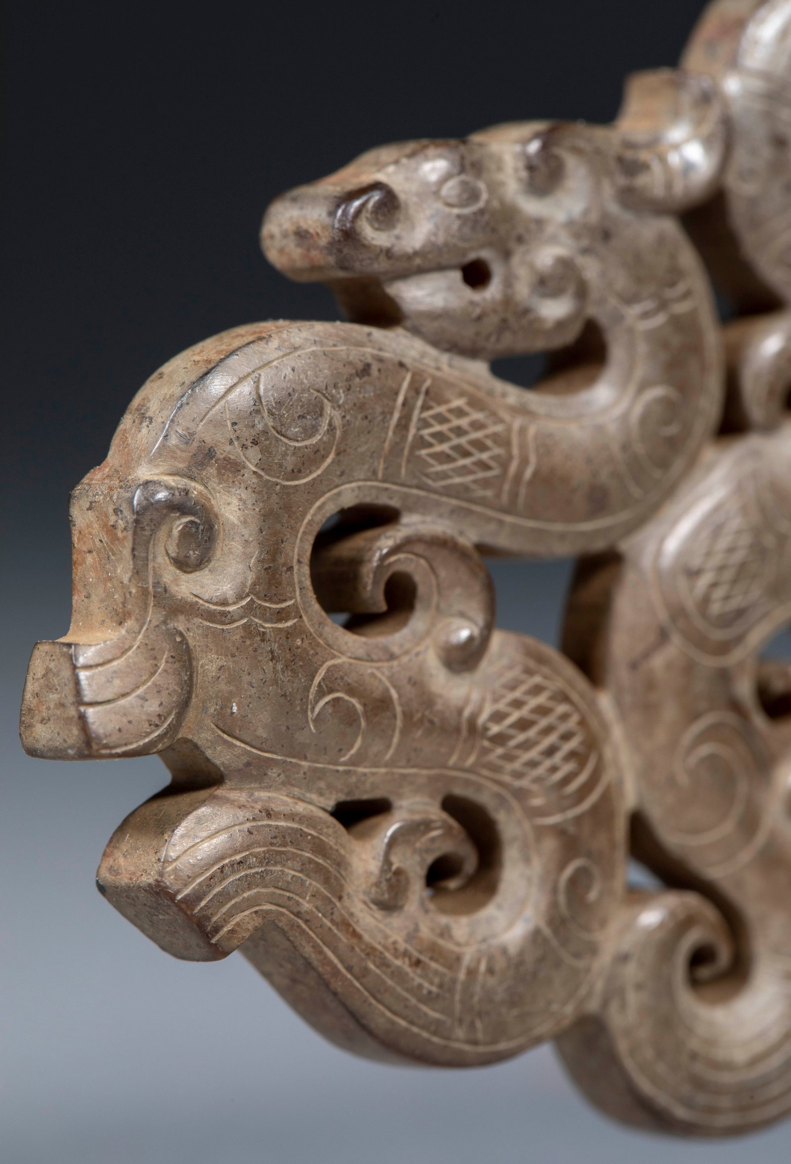 Openwork Double Phoenix Four Dragon Jade Bi Disc - 3
