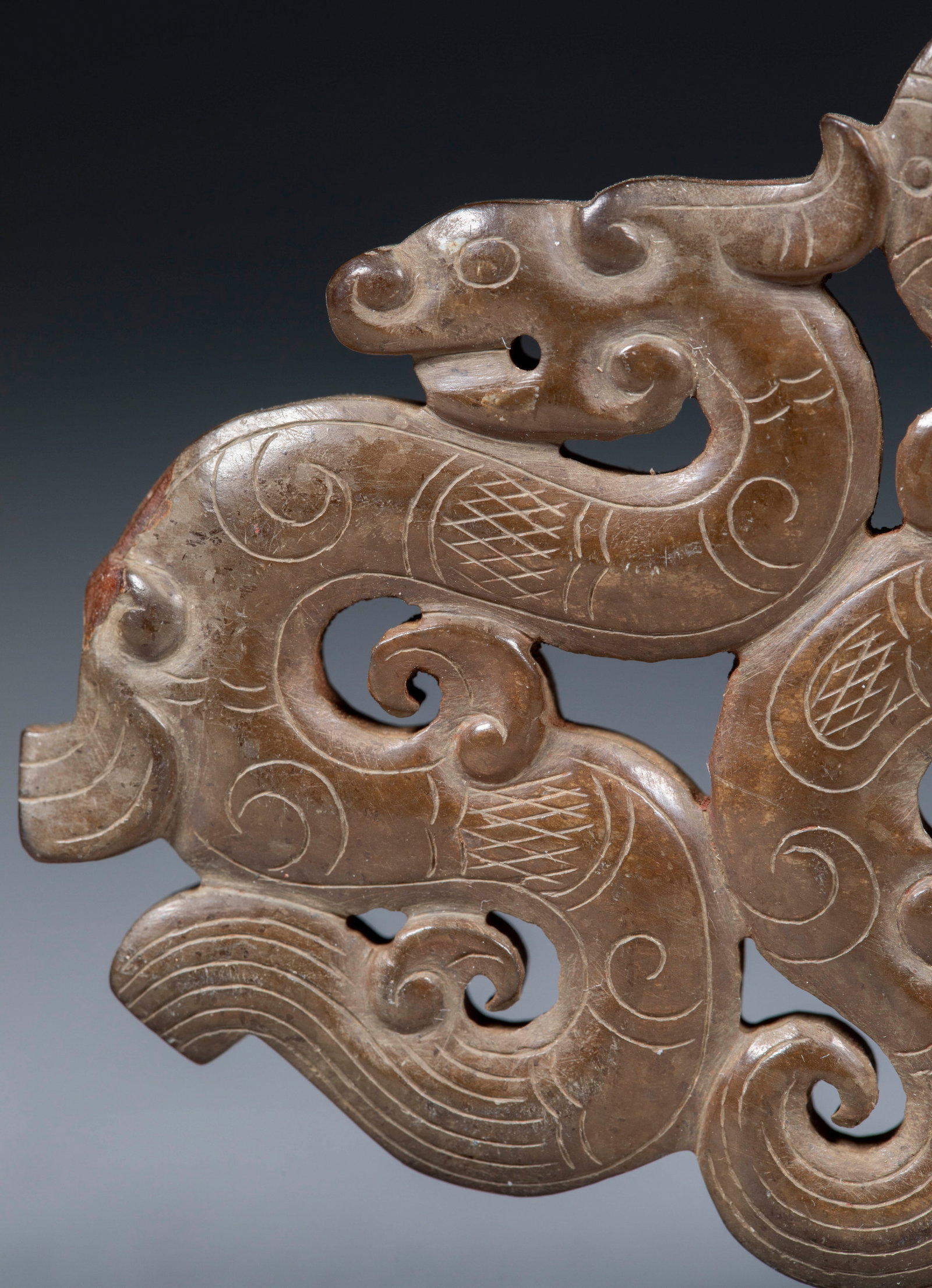 Openwork Double Phoenix Four Dragon Jade Bi Disc - 6