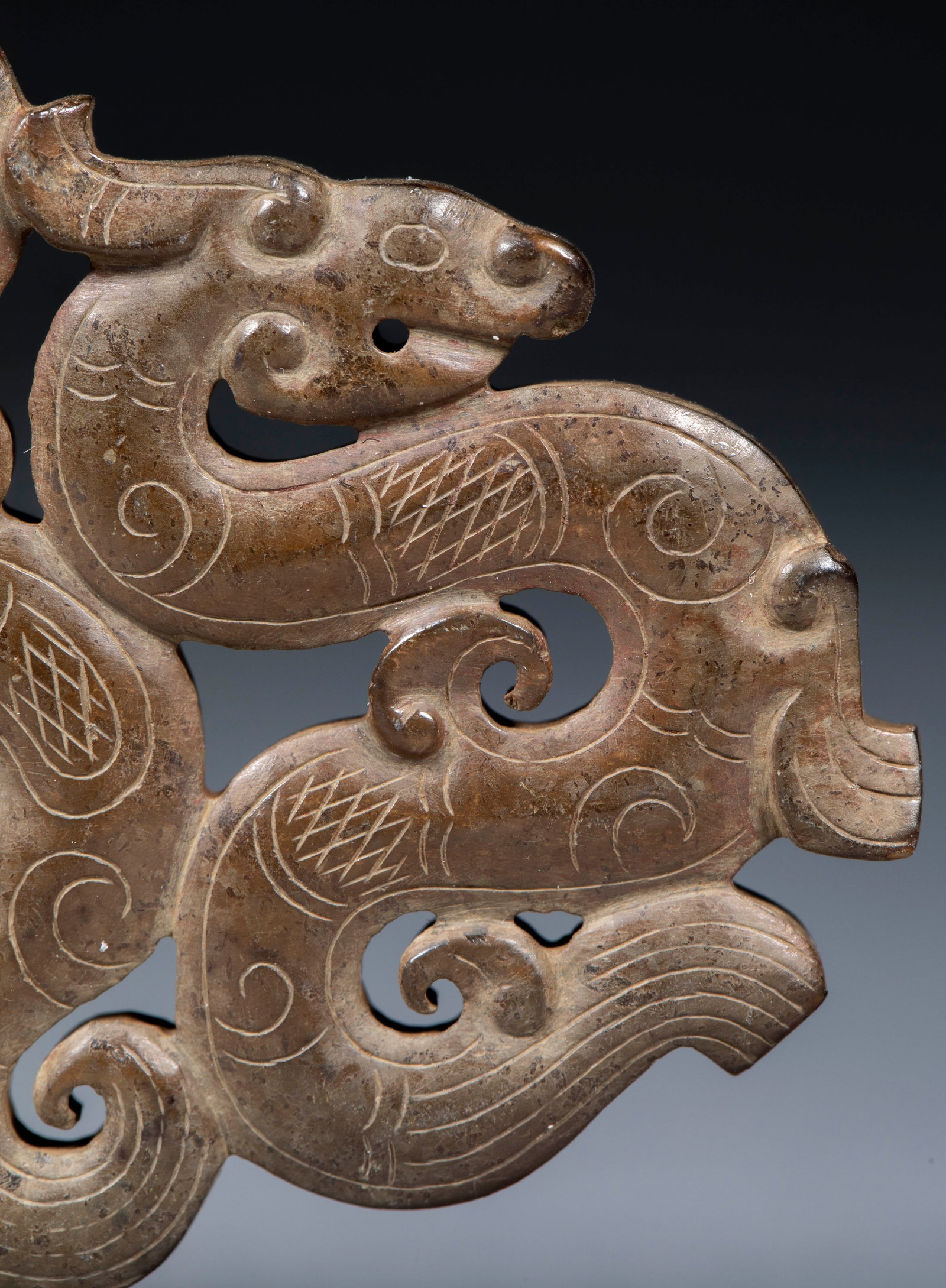 Openwork Double Phoenix Four Dragon Jade Bi Disc - 7