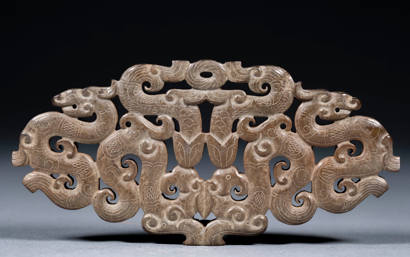 Openwork Double Phoenix Four Dragon Jade Bi Disc - 9