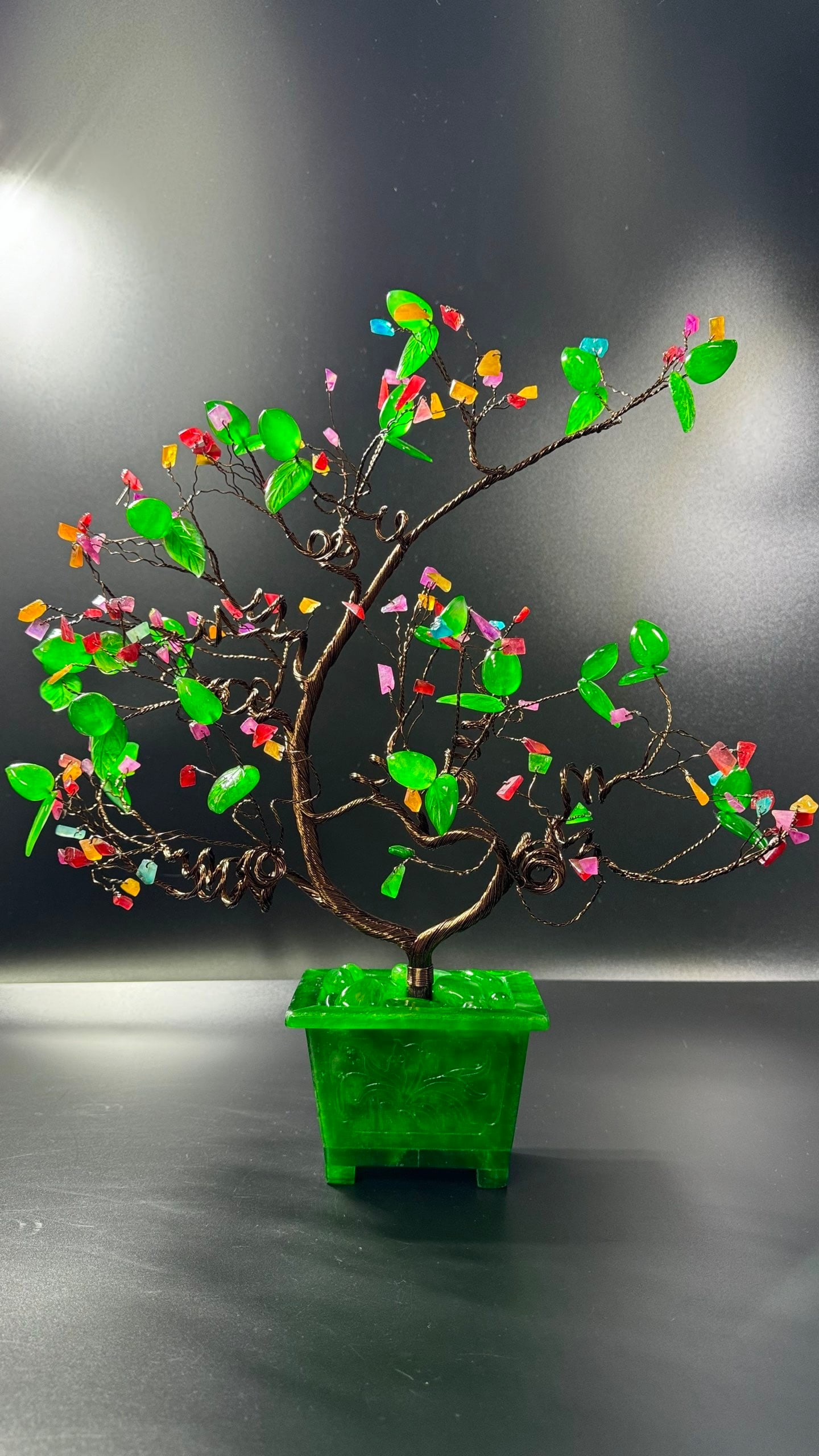 High-ice Jadeite Peach Bonsai: High-ice Jadeite Peach Bonsai, H46cm W46cm, Weight 2100g