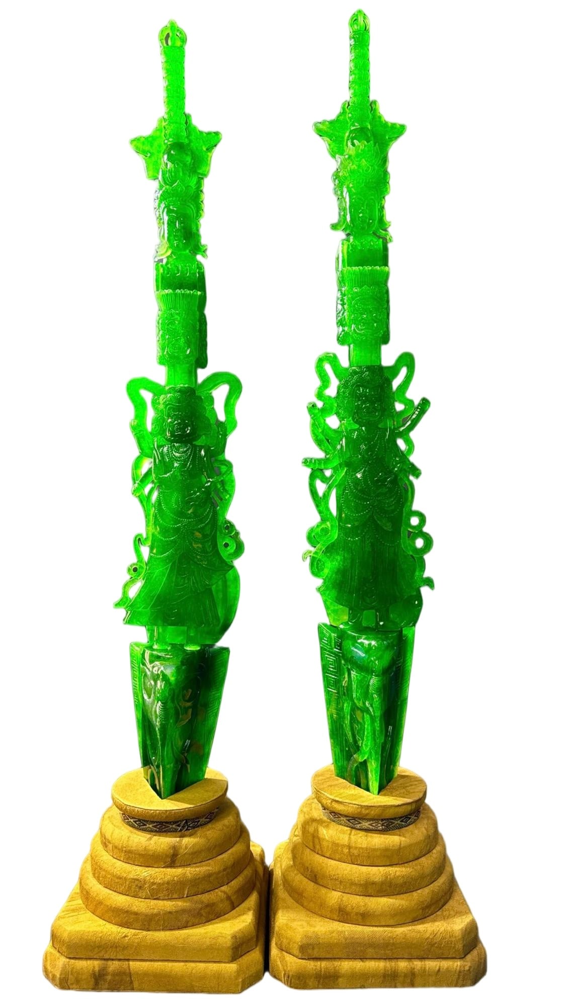 High-ice Full Green Jadeite Vajra Pestle: High-ice Full Green Jadeite Vajra Pestle, H72cm W10cm