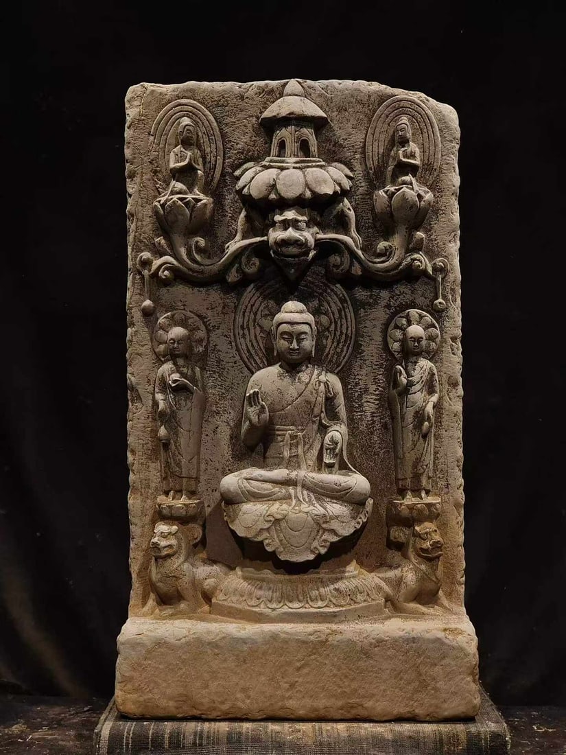 Bluestone Sakyamuni Buddha Niche: Bluestone Sakyamuni Niche, H85cm L46cm W19cm