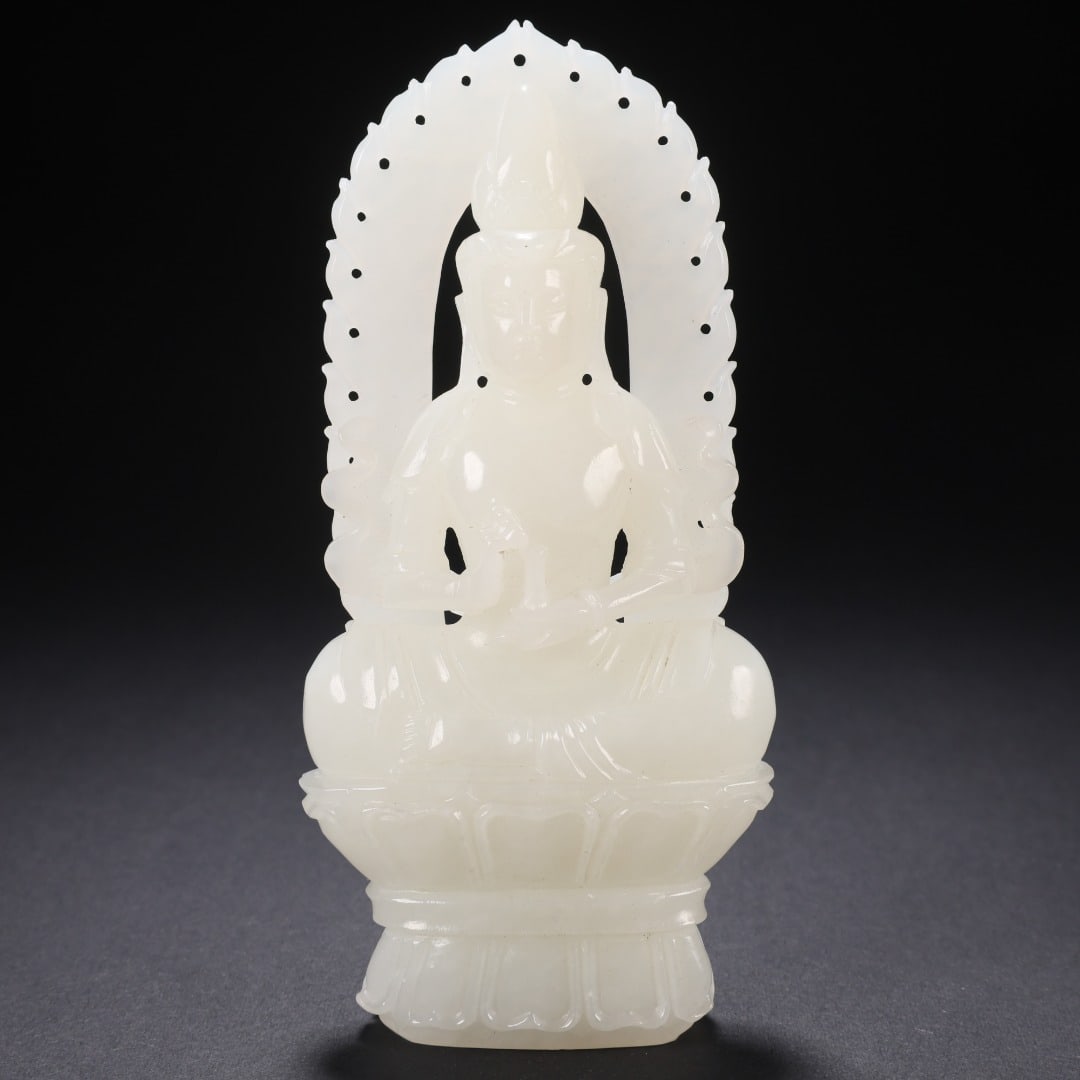 Seated Guanyin Statue with Vase and Halo (1 of 9)