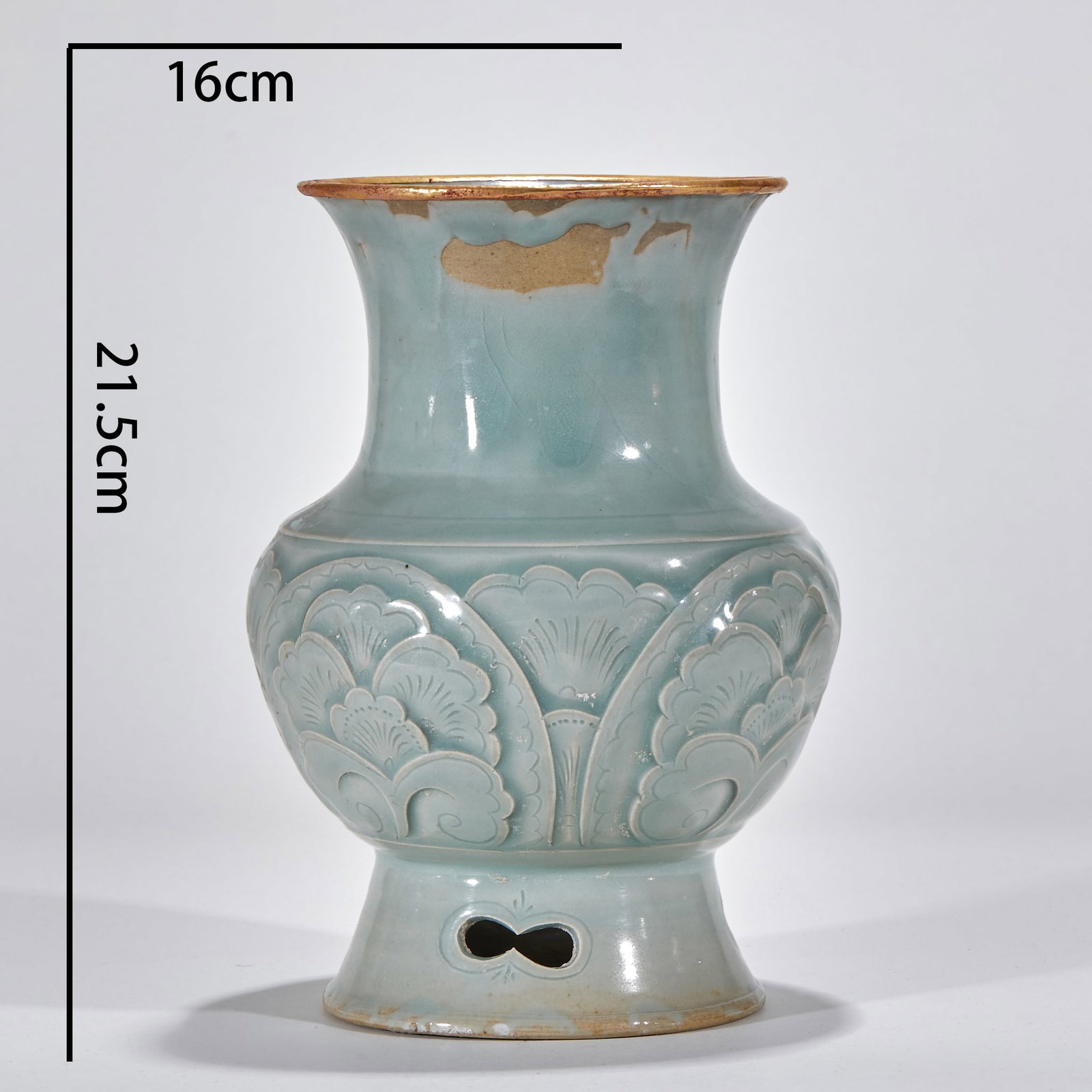 Celadon Vase with Gilt Rim & Floral Pattern (1 of 9)