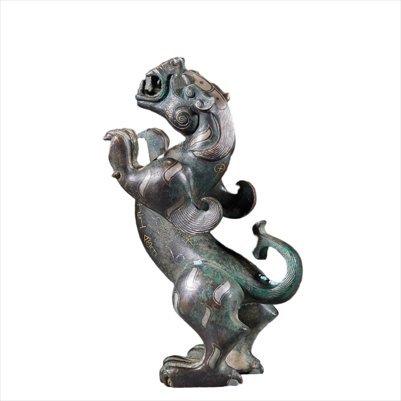 Pre-Ming Gold and Silver Inlaid Standing Tiger Tally: Pre-Ming Gold-silver Inlaid Standing Tiger Tally, H16cm L10cm W6cm, Weight 617g