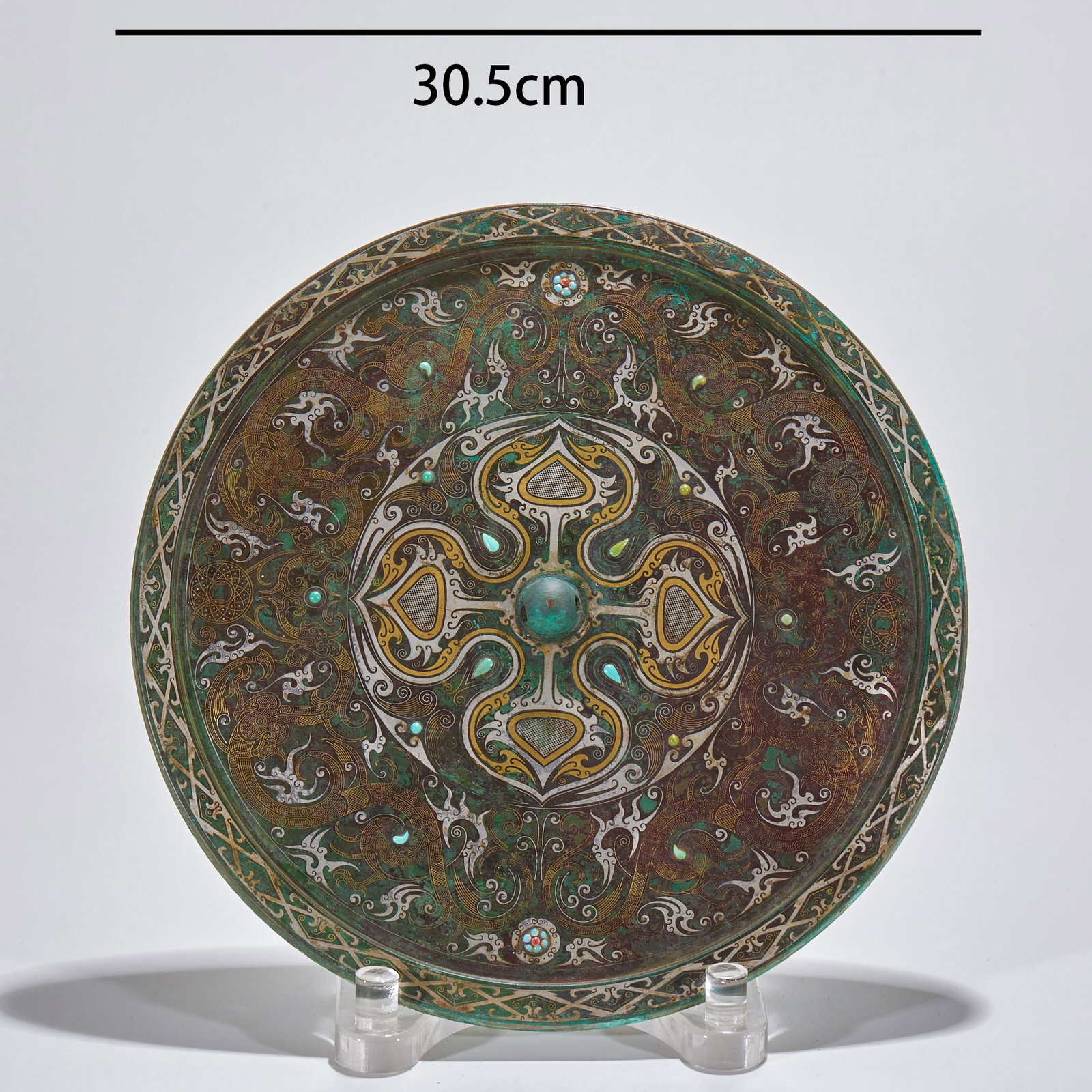 Pre-Ming Gold and Silver Inlaid Dragon Pattern Bronze Mirror I (1 of 8)