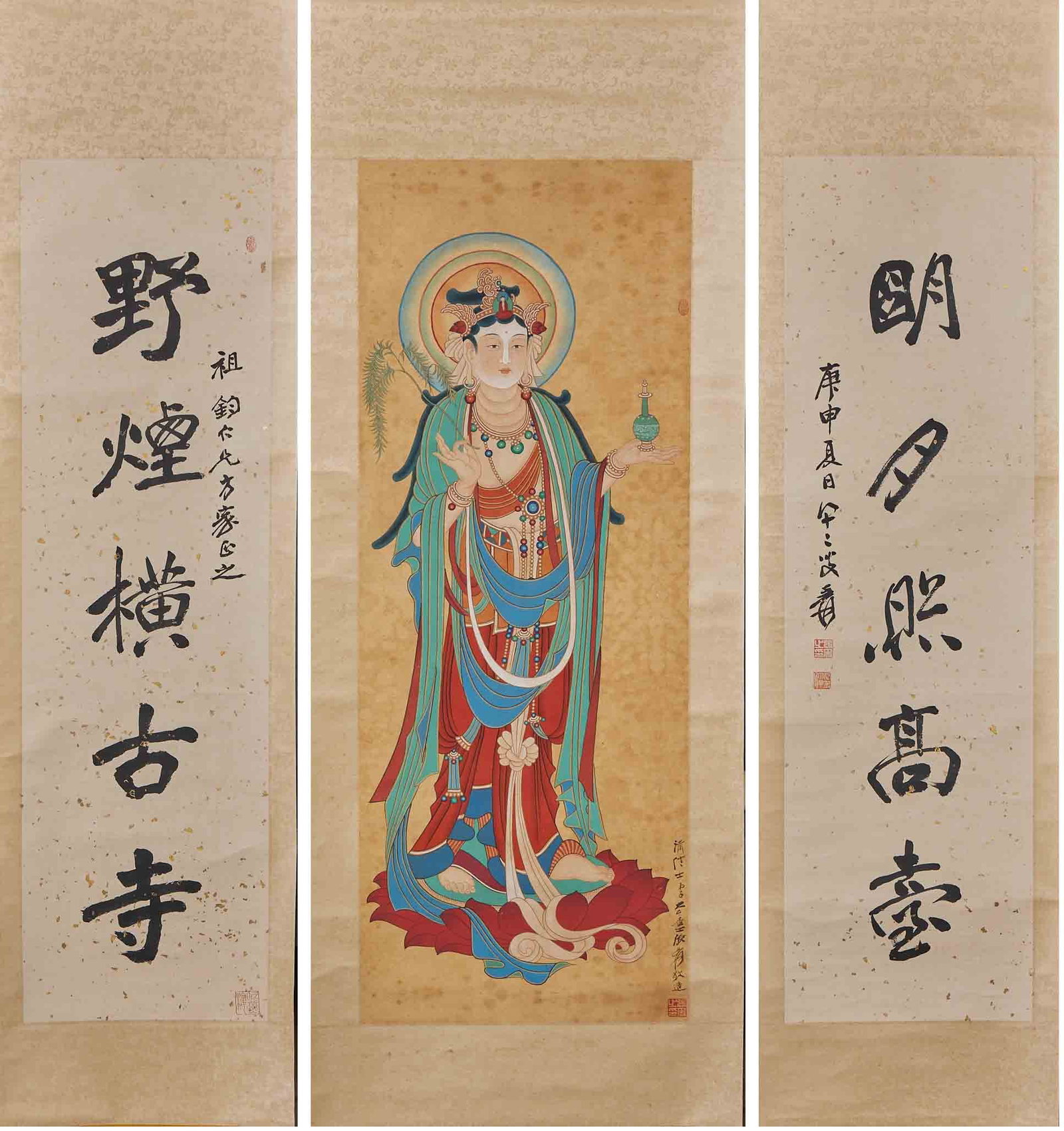 Zhang Daqian Buddha Central Scroll: Zhang Daqian Central Buddha Painting, Core L94cm W36cm