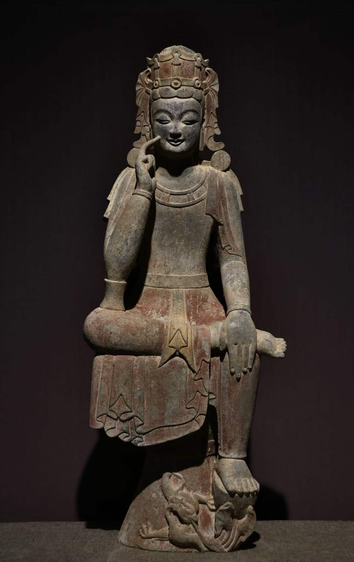 Northern Qi Qingzhou Meditating Bodhisattva: Northern Qi Qingzhou Contemplative Bodhisattva, H81cm