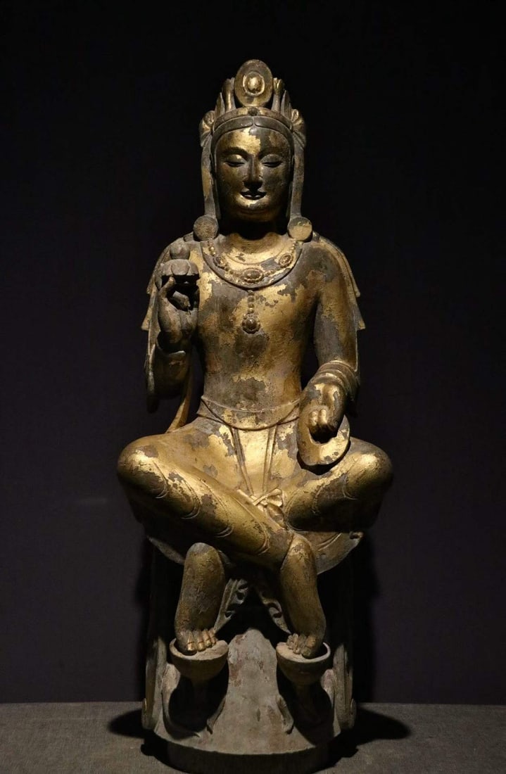 Northern Qi Gilt Cross-Legged Maitreya: Northern Wei Cross-legged Maitreya Buddha, H80cm
