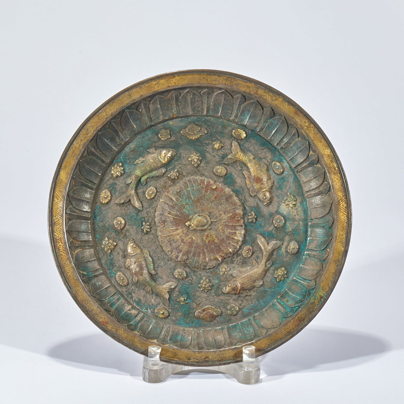 Pure Silver Gilt Fish Abundance Appreciation Plate: Gilt Silver Abundance Appreciation Plate, D29cm