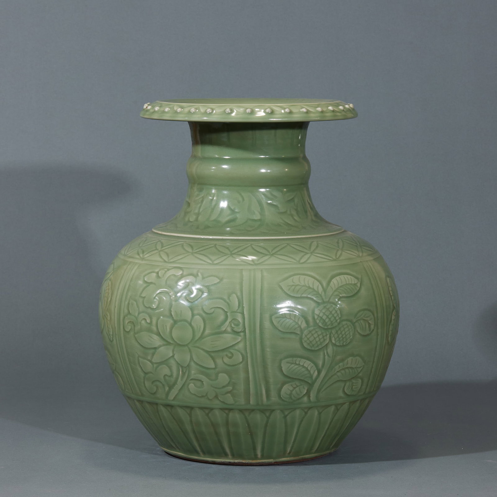 Longquan Ware Floral Pomegranate Zun: Longquan Floral Pomegranate Zun, H40.5cm, Belly D34.5cm