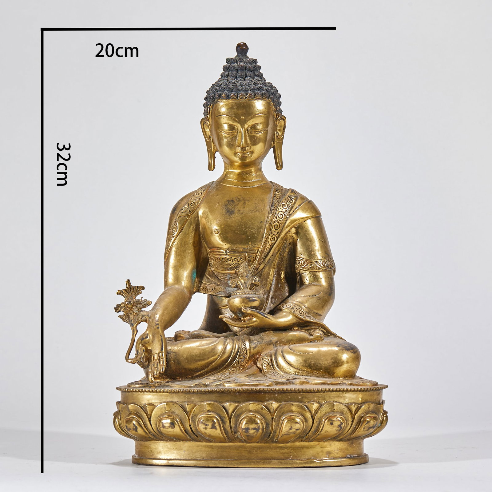 Gilt Bronze Medicine Buddha: Gilt Bronze Medicine Buddha, H32cm, L20cm, W14cm