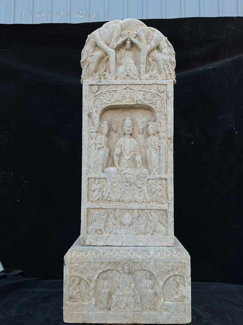 Northern Wei Bluestone Buddha Stele: Northern Wei Bluestone Buddha Stele, H122cm L48cm W32cm