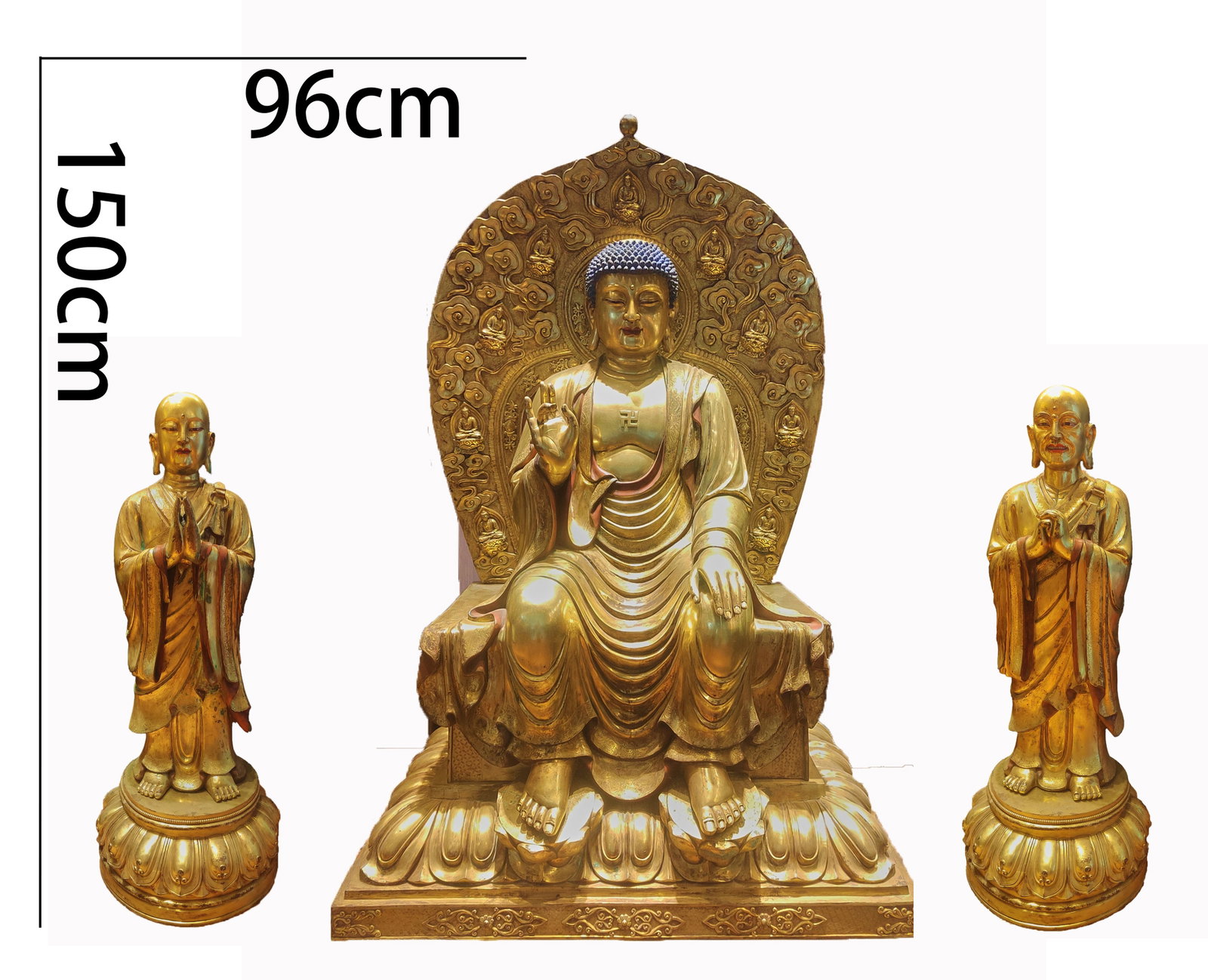 45th Year of Qianlong Sakyamuni with Two Disciples: Sakyamuni & Two Disciples, 45th Qianlong Year, H150cm L96cm W56cm