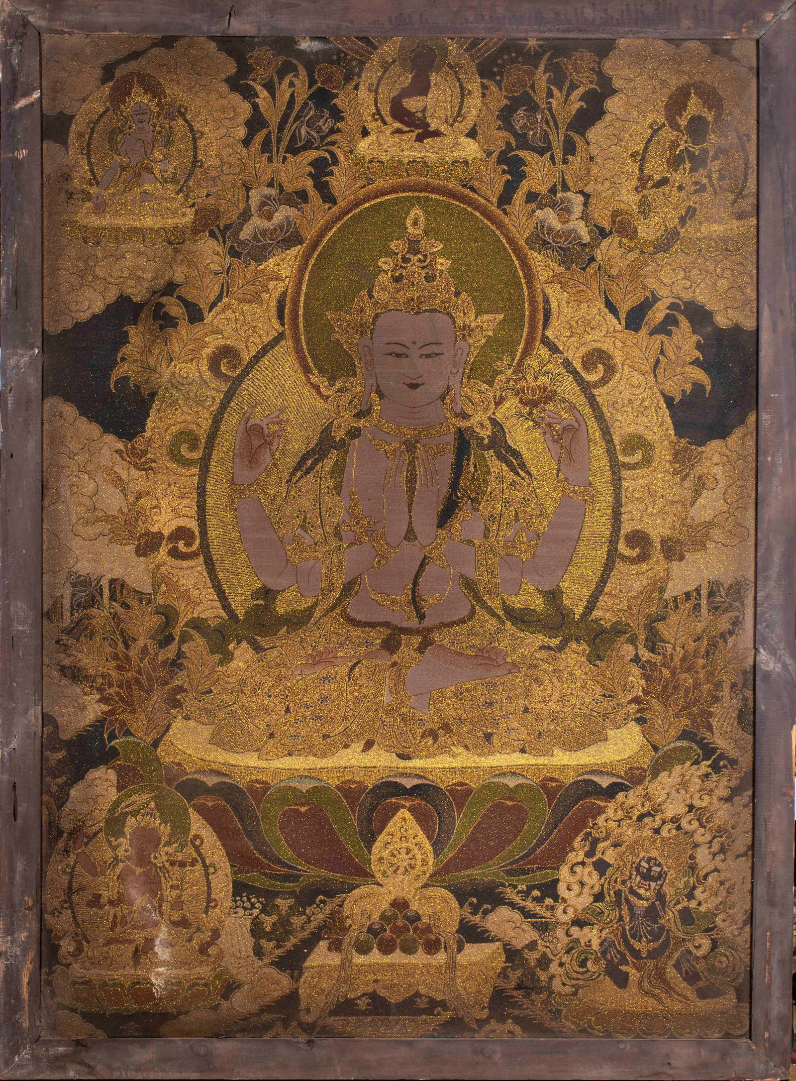 Pre-Ming Kesi Four-Armed Guanyin Hanging Scroll: Pre-Ming Kesi Four-armed Guanyin Hanging Screen, L149cm W109cm