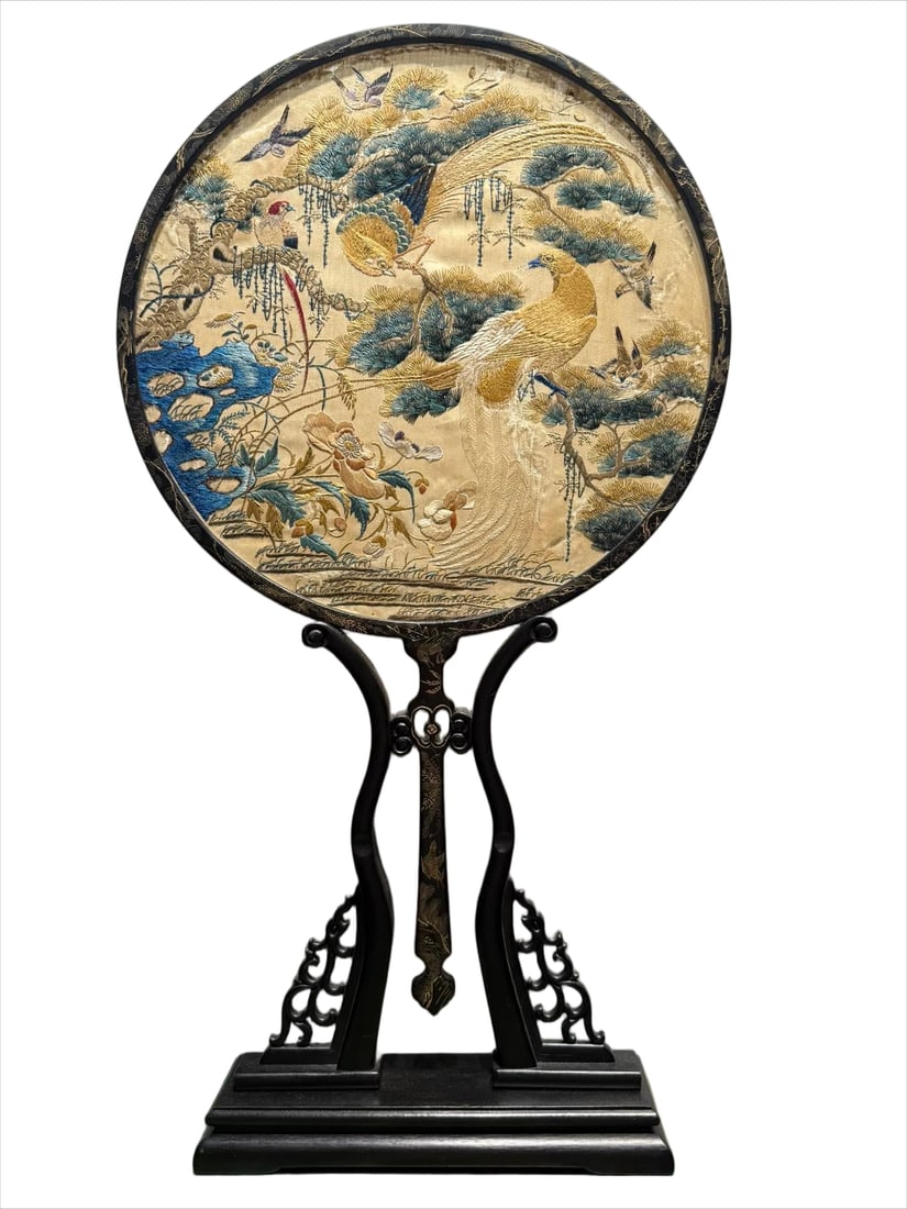 Qing Fine Flower and Bird Cantonese Embroidery Double-Sided Fan (1 of 7)