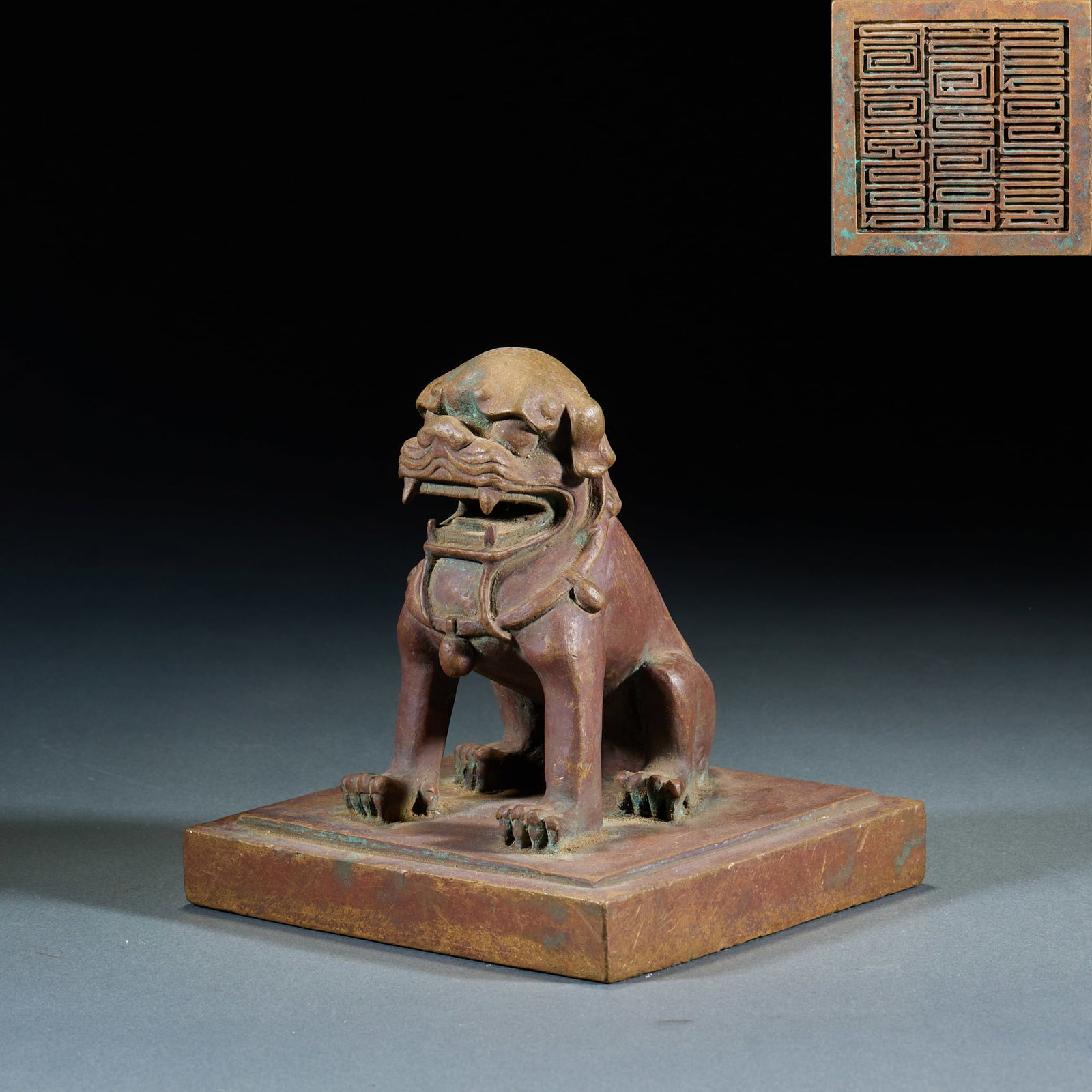 Bronze Lion-Knob Seal: Bronze Lion-knob Seal, H13cm L12.5cm W12.5cm