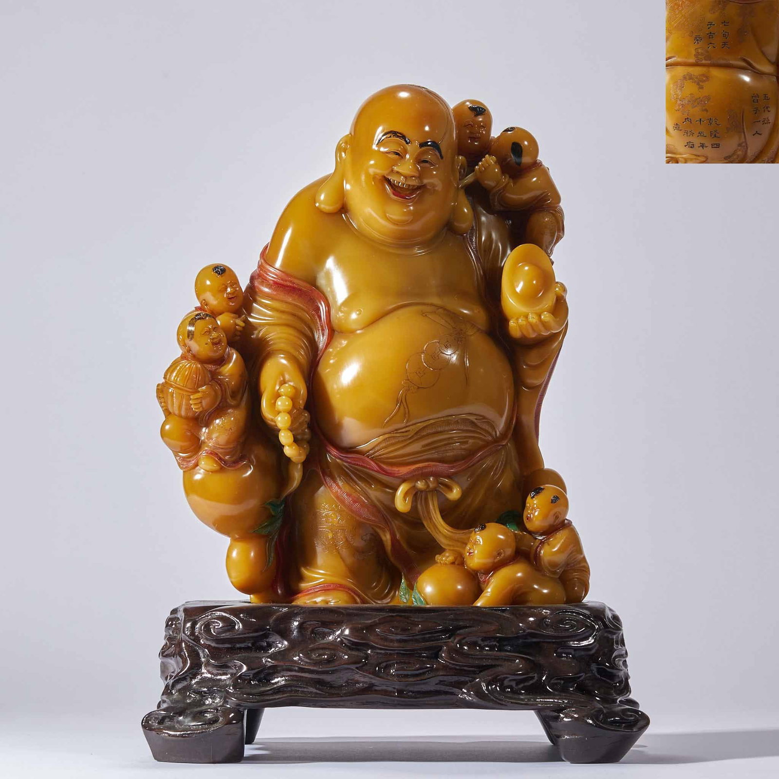 45th Year of Qianlong Shoushan Stone Nine Boys Teasing Buddha: Shoushan Stone Nine Children Amuse Buddha, H26.5cm L21cm W11cm