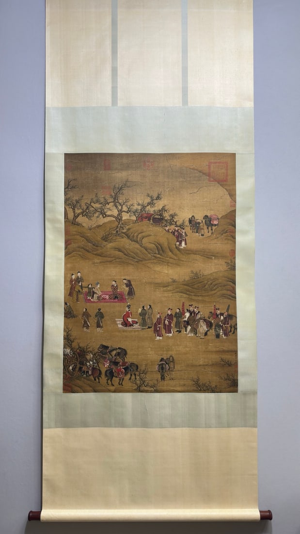 Ming Qiu Ying Wenji Returning to Han Silk: Qiu Ying Silk Painting Wenji Returns Han, L97cm W70cm