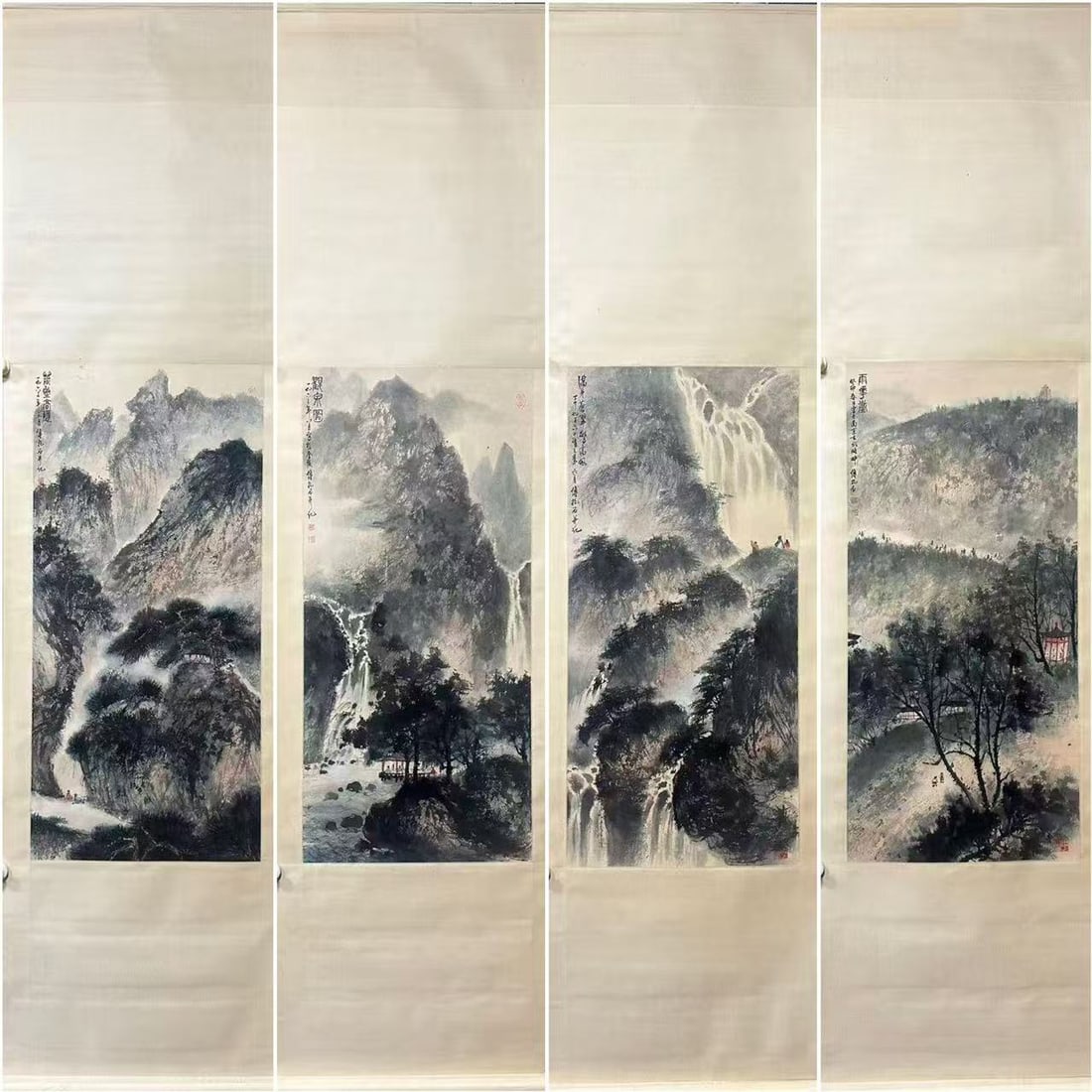 Fu Baoshi Four Landscape Hanging Scrolls: Fu Baoshi Four Landscape Scrolls, L96cm W44cm