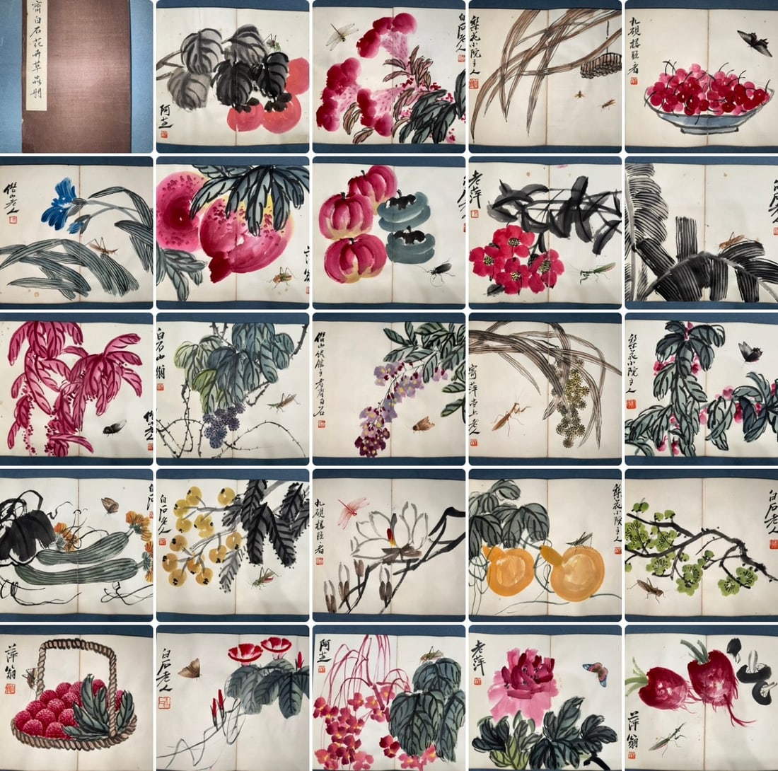 Qi Baishi Flower and Insect Album, 25 Leaves: Qi Baishi Flower Insect Album, 25 Leaves, L35cm W28cm