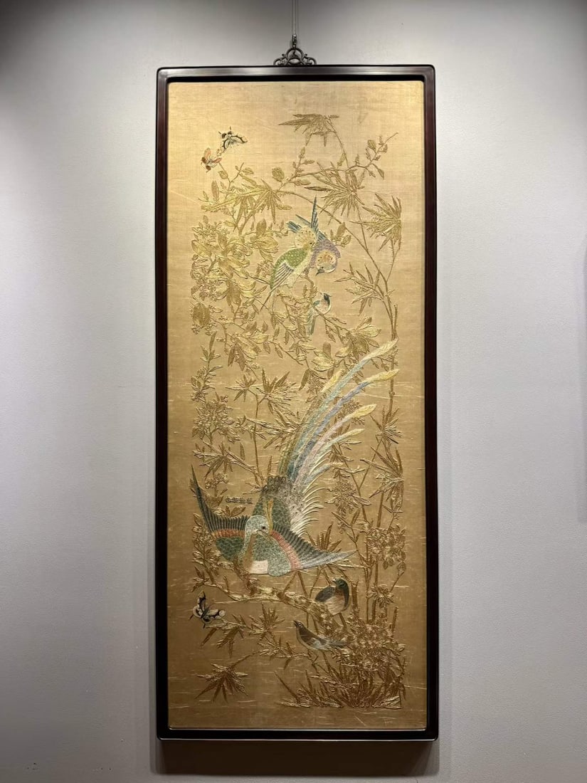 Qing Gold-thread Embroidery Bright Future: Gold-thread Embroidery Bright Future Scroll, L146cm W61cm