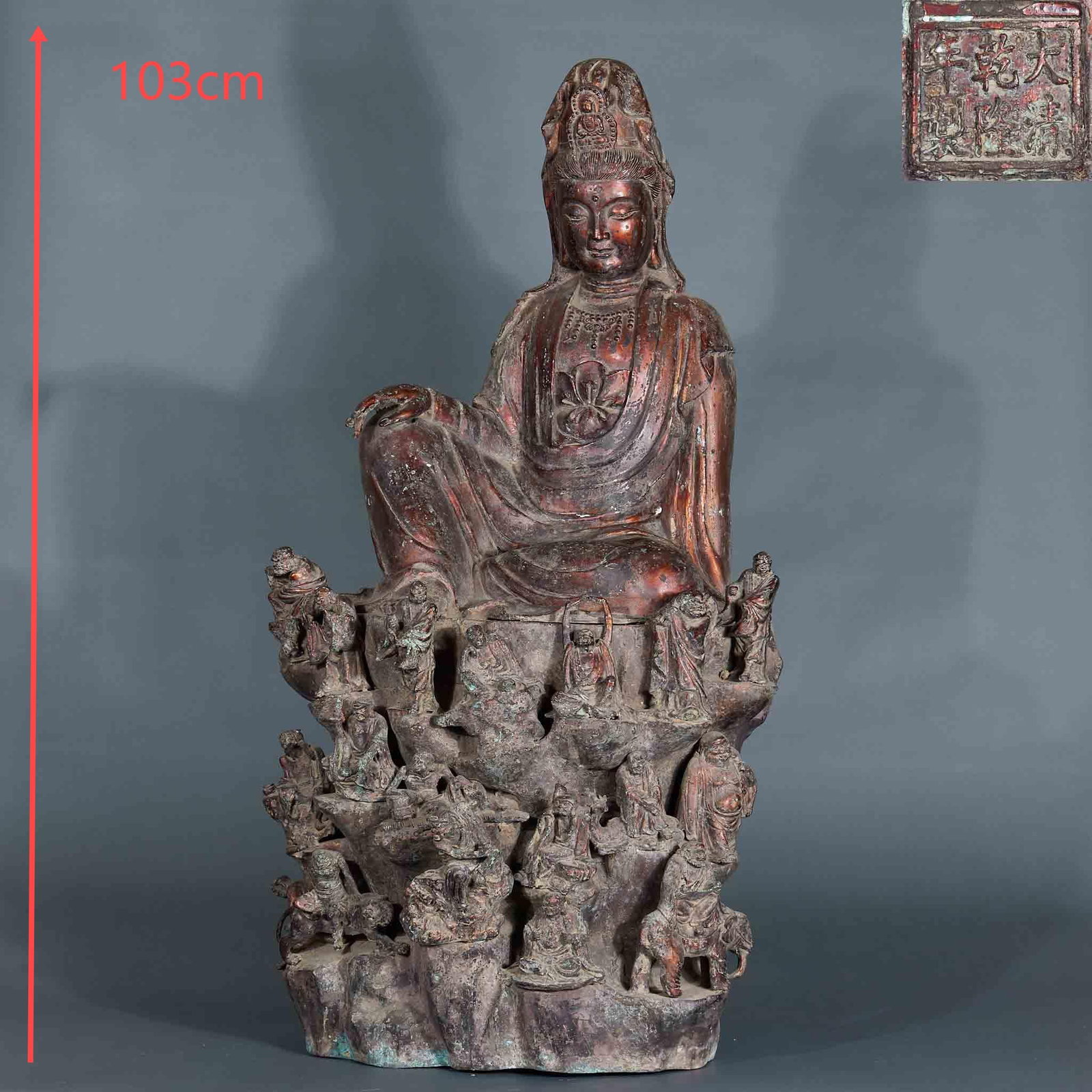 Qianlong Mark Eighteen Arhats Guanyin: Qianlong Eighteen Arhats & Guanyin Statue, H103cm L55cm W52cm