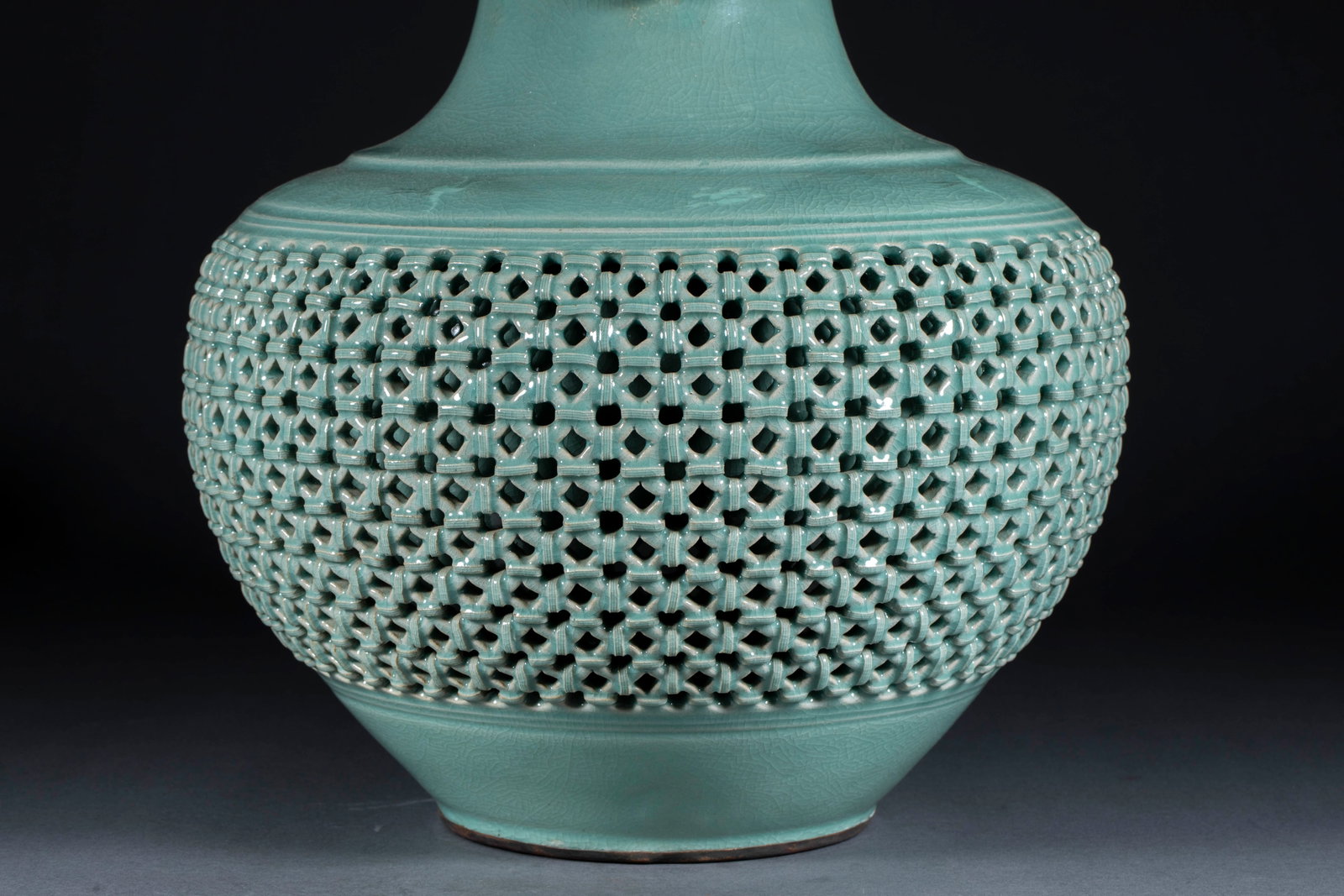 Qianlong Goryeo Celadon Openwork Beast-ear Gilt-rim Vase (1 of 10)