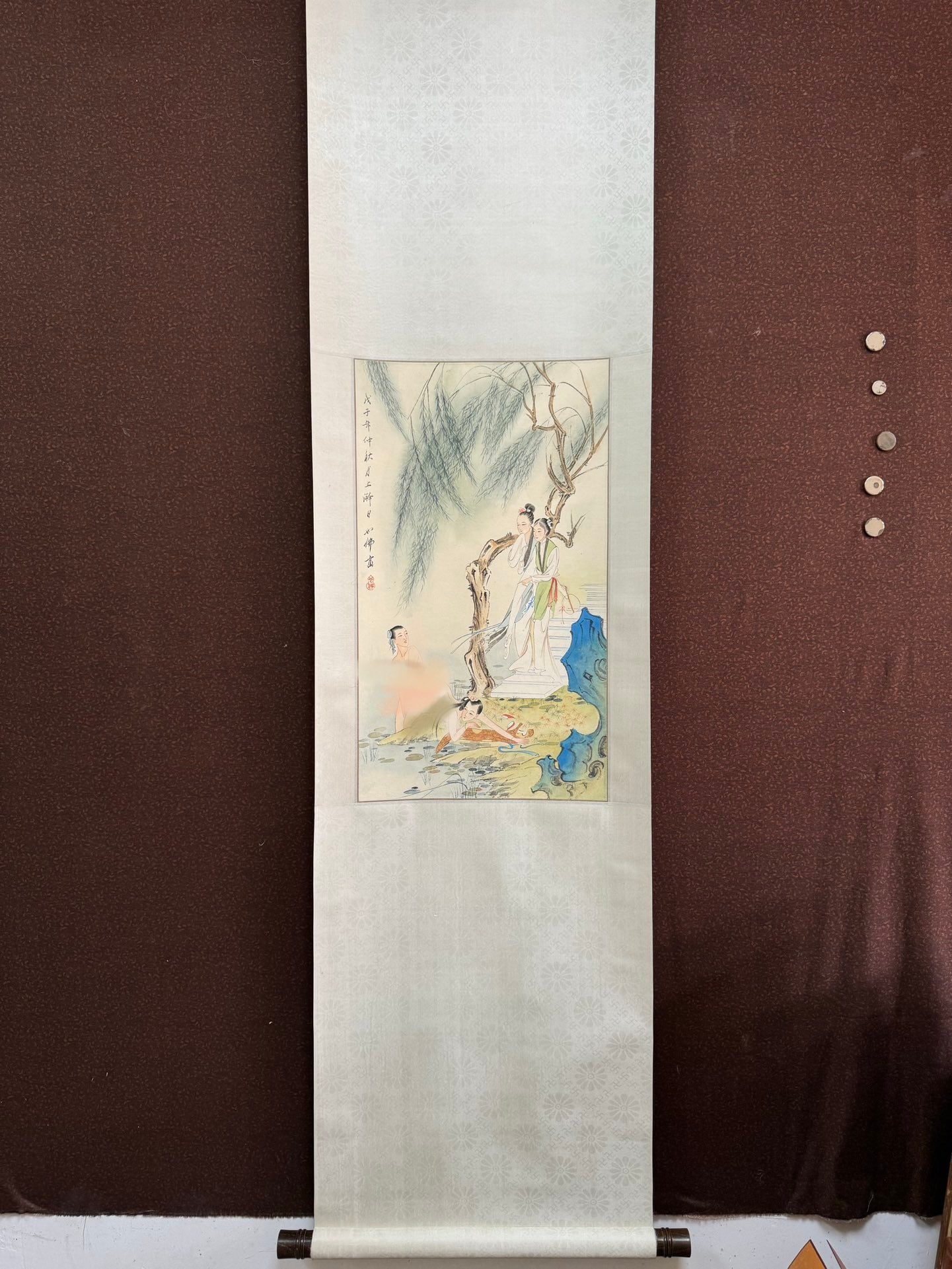 Hu Yefu Leisure Scene Under Willows: Hu Yefu Leisure Scene Painting, L57cm W33cm