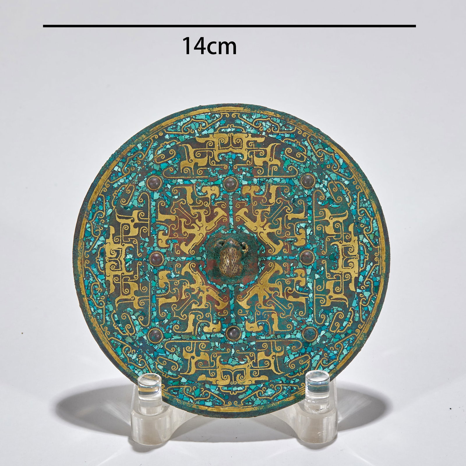 Pre-Ming Swastika Pattern Gold-silver Bronze Mirror: Pre-Ming Swastika Pattern Bronze Mirror, D14cm