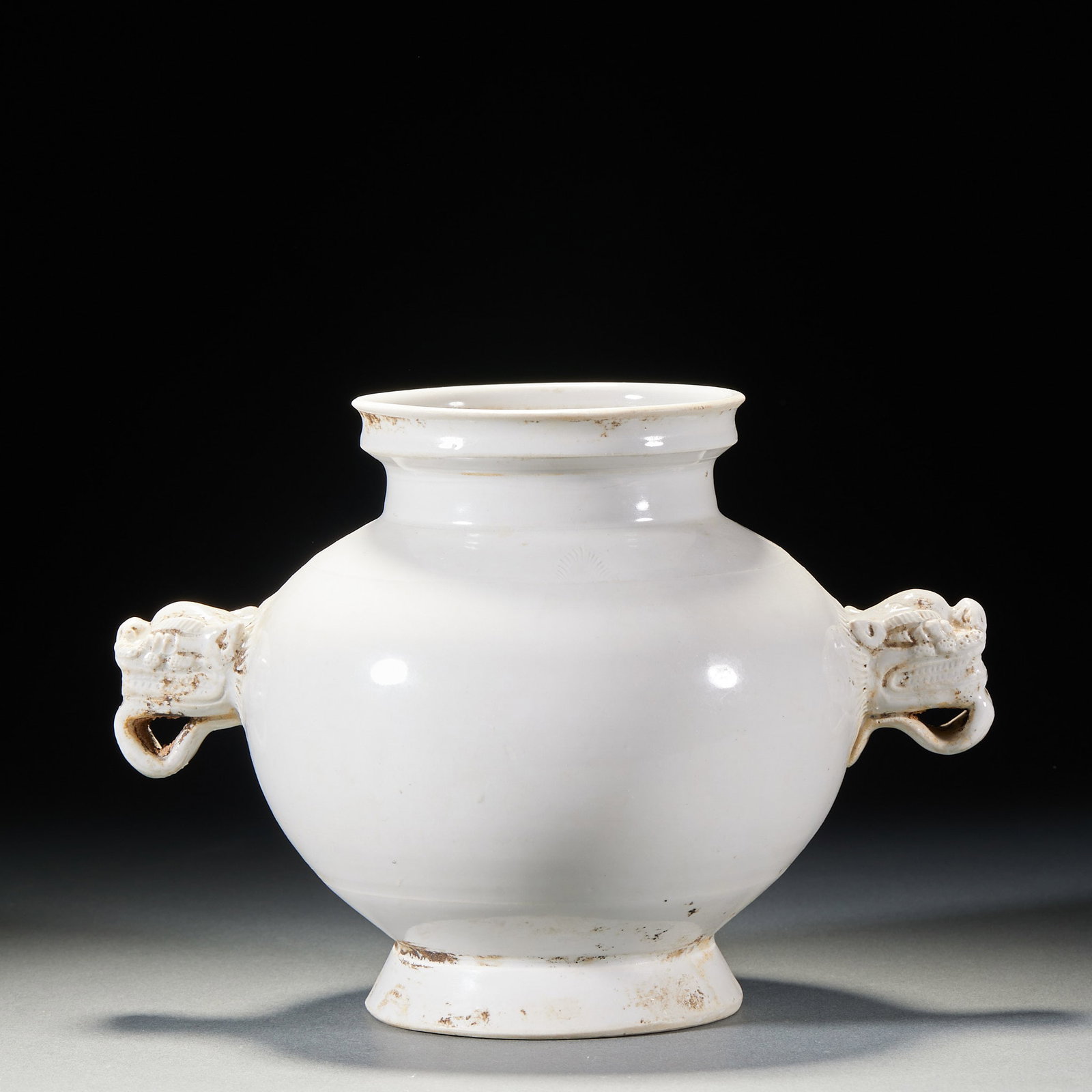 White Glaze Double Dragon-ear Jar: White-glazed Double-dragon Ear Jar, H16.8cm L22cm W15.5cm