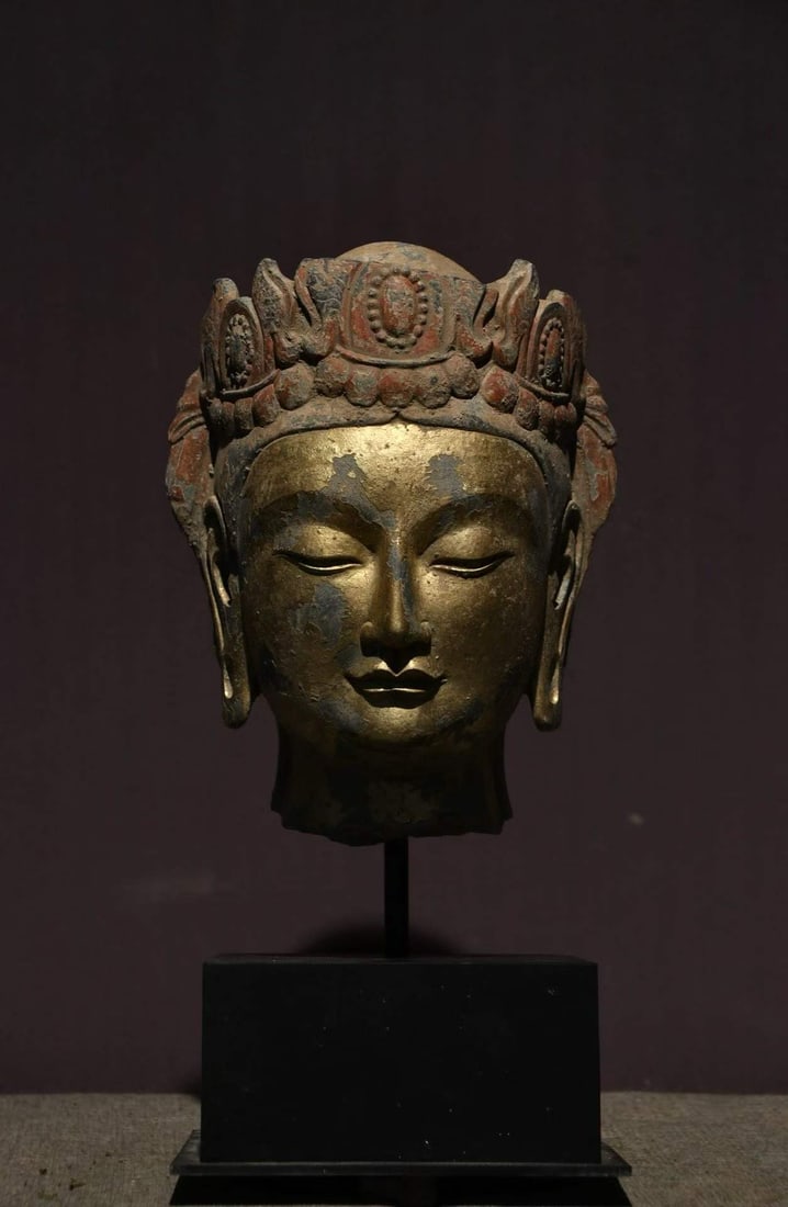 Northern Qi Gilt Bodhisattva Head: Northern Qi Gilded Bodhisattva Head, H25cm