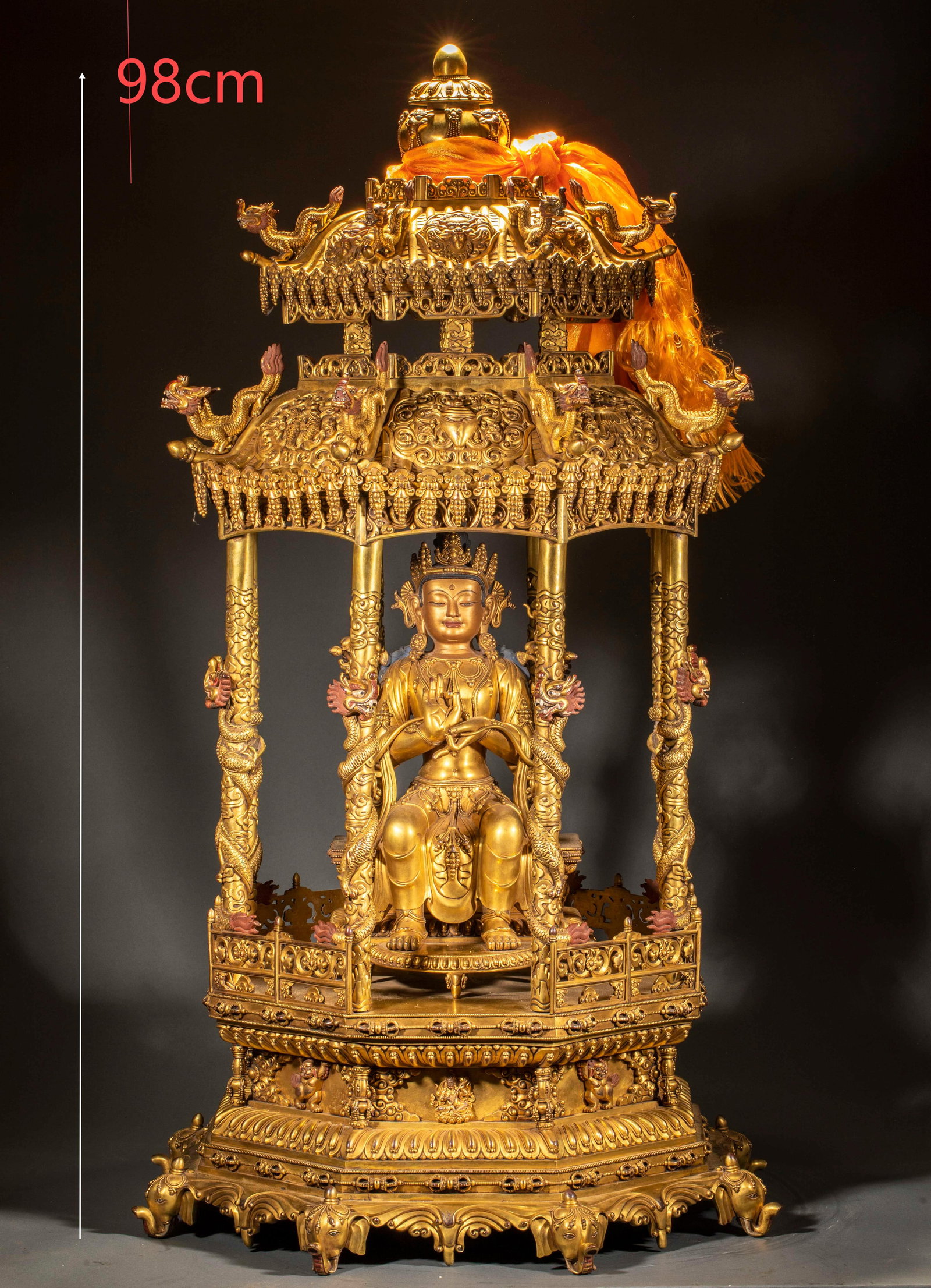Yongle Gilt Bronze Guanyin Stupa: Yongle Gilt Bronze Guanyin Pagoda, H98cm L52cm W52cm