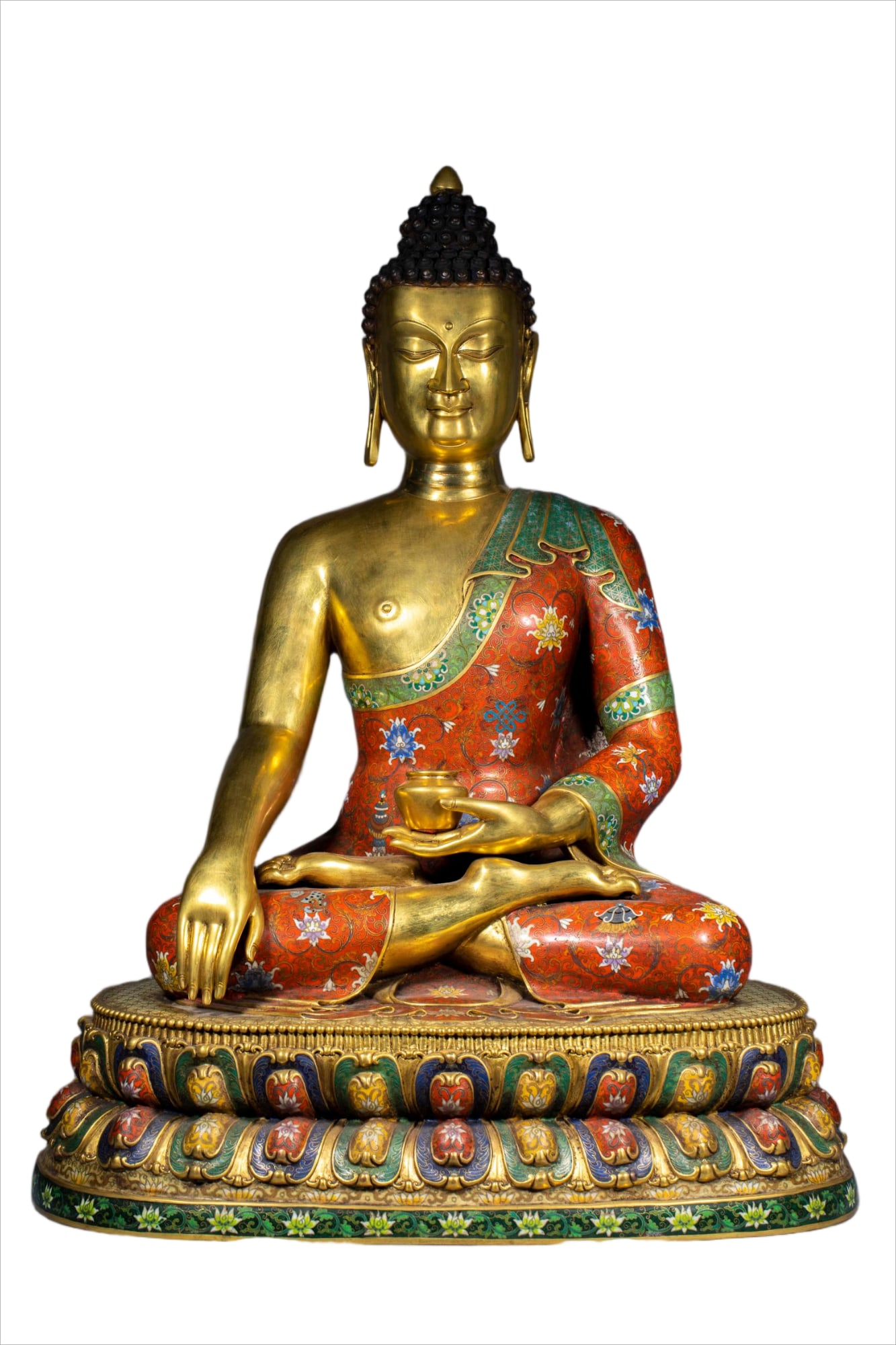 Qianlong Marked Cloisonne Medicine Buddha Statue: Qianlong Cloisonné Medicine Buddha, H77cm L61cm W47cm, 41250g