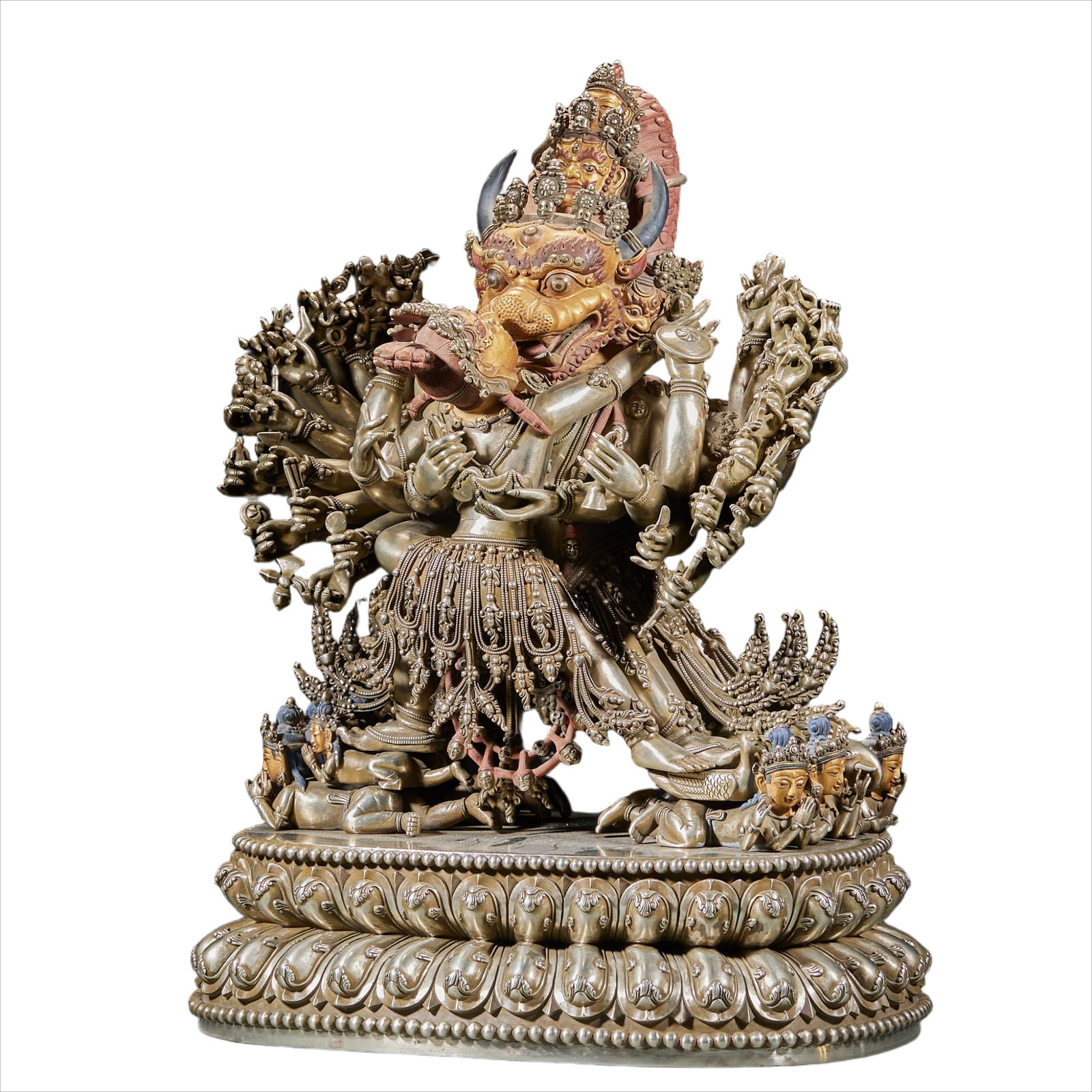 Yongle Silver Yamantaka: Yongle Silver Vajrabhairava, H41cm L30cm W18cm, 17650g
