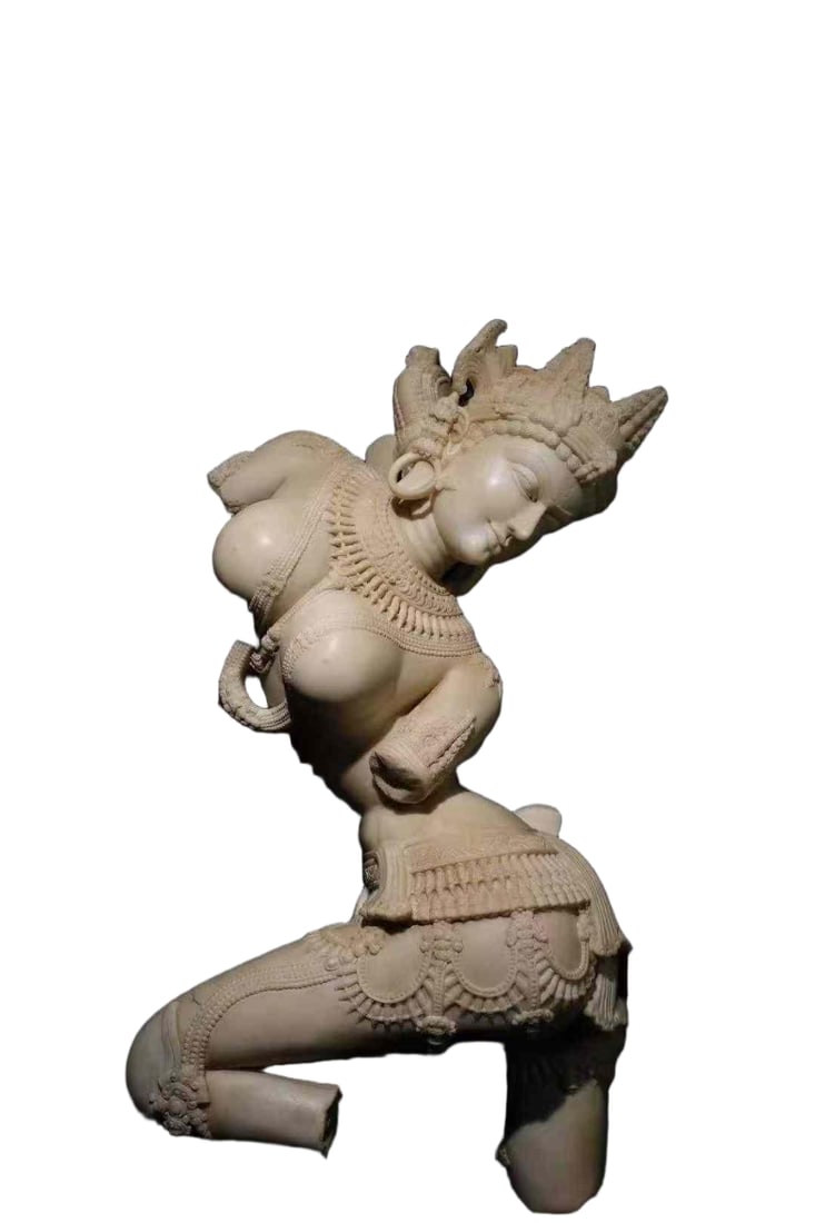 11th Century White Marble Flying Goddess: 11th Century White Marble Apsara, H90cm W55cm Thickness35cm