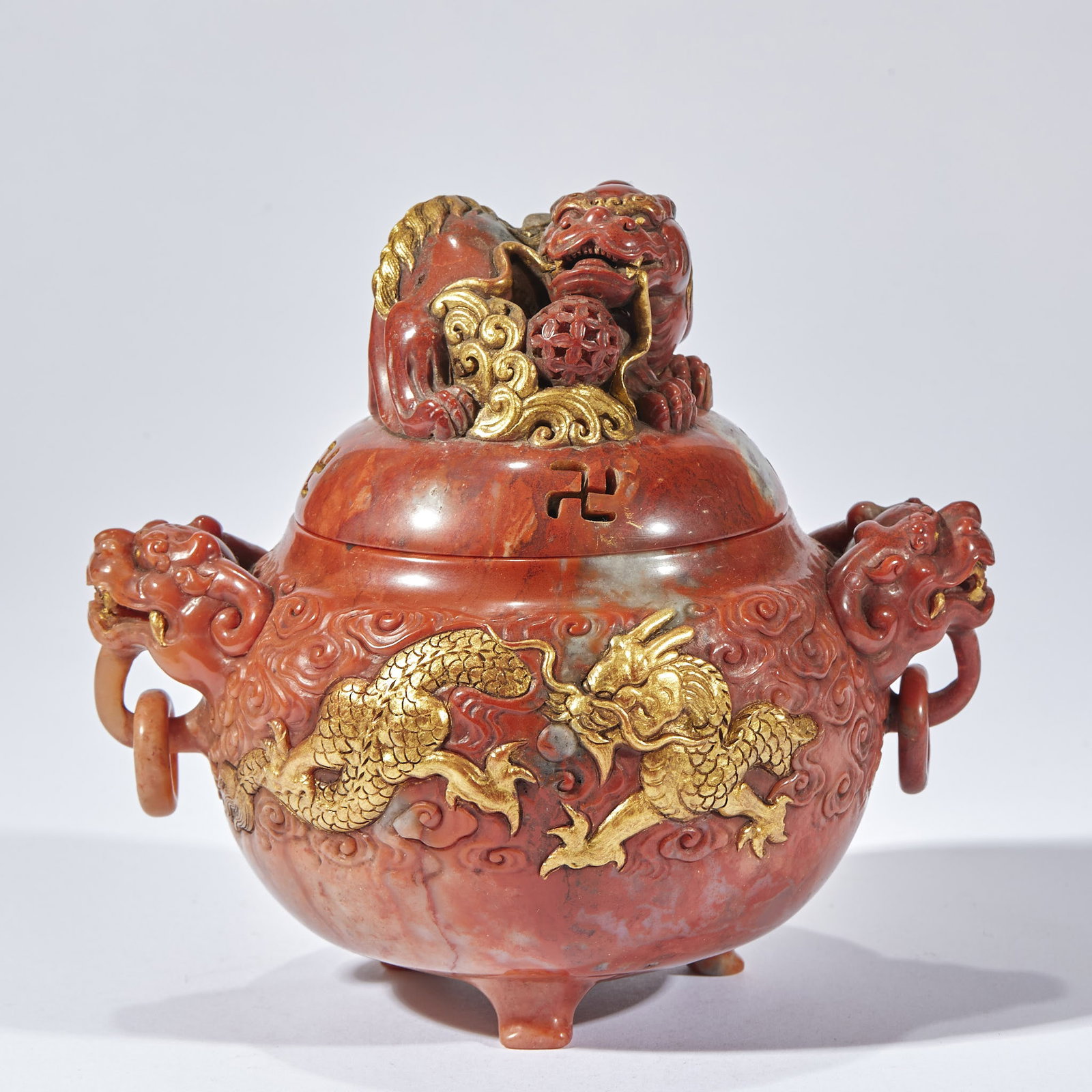 Qianlong Marked Shoushan Stone Censer: Qianlong Shoushan Stone Censer, H15cm L16cm W12cm, 1130g