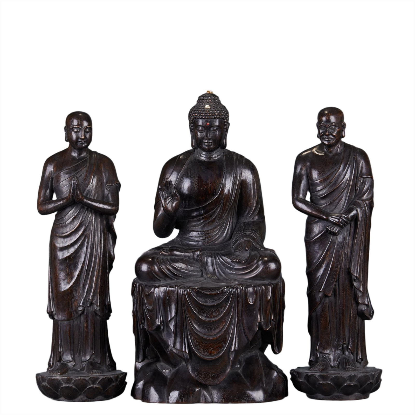 Agarwood Triptych: Buddha, Ananda, Kassapa: Agarwood Trikaya Buddha, H44cm L14cm