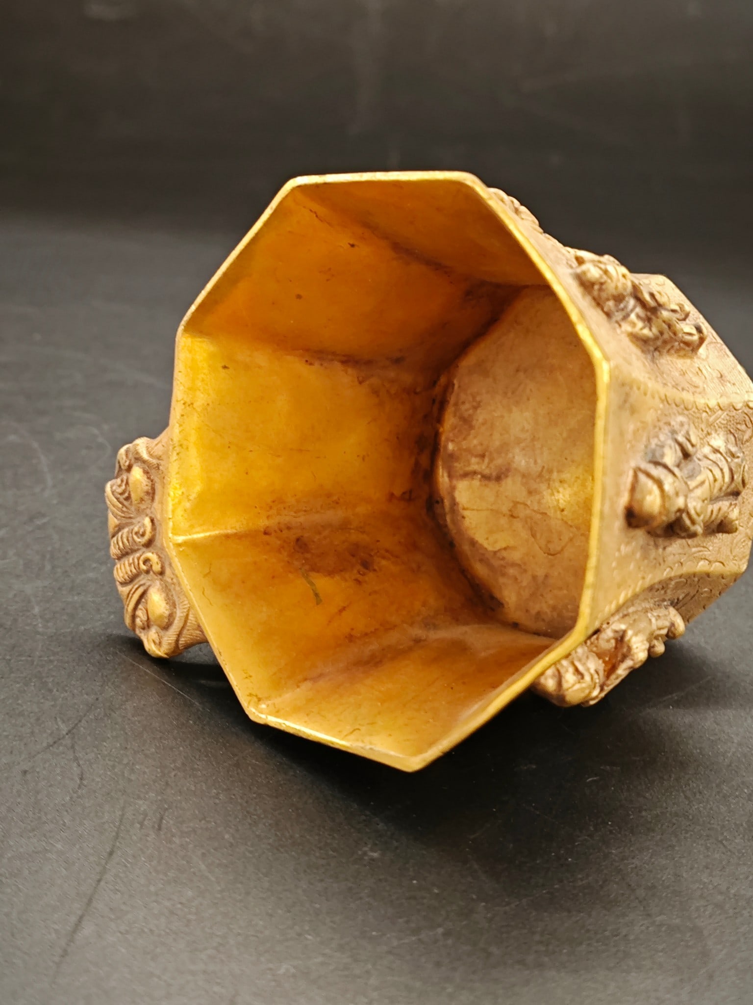 Tang Gilt Bronze Figure Pattern Octagonal Cup - 5