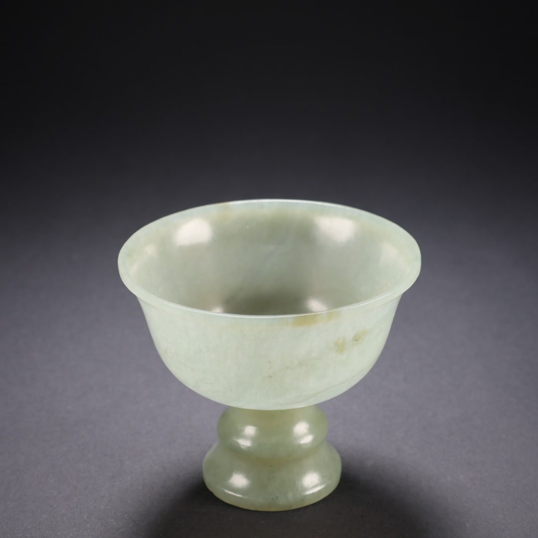 Plain Hetian Jade High-Foot Cup: Hetian Jade Plain High-foot Cup, H6.4cm D7.1cm, 49g