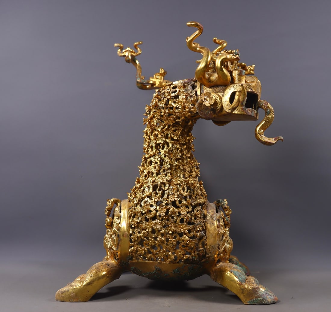 Warring States?CHan Gilt Bronze Openwork Beast - 5