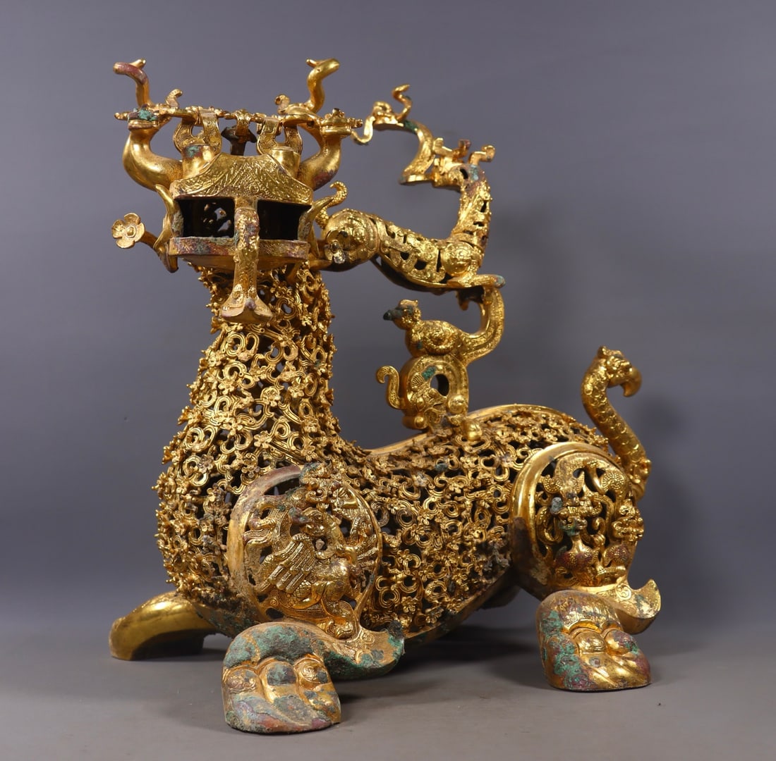 Warring States?CHan Gilt Bronze Openwork Beast - 6