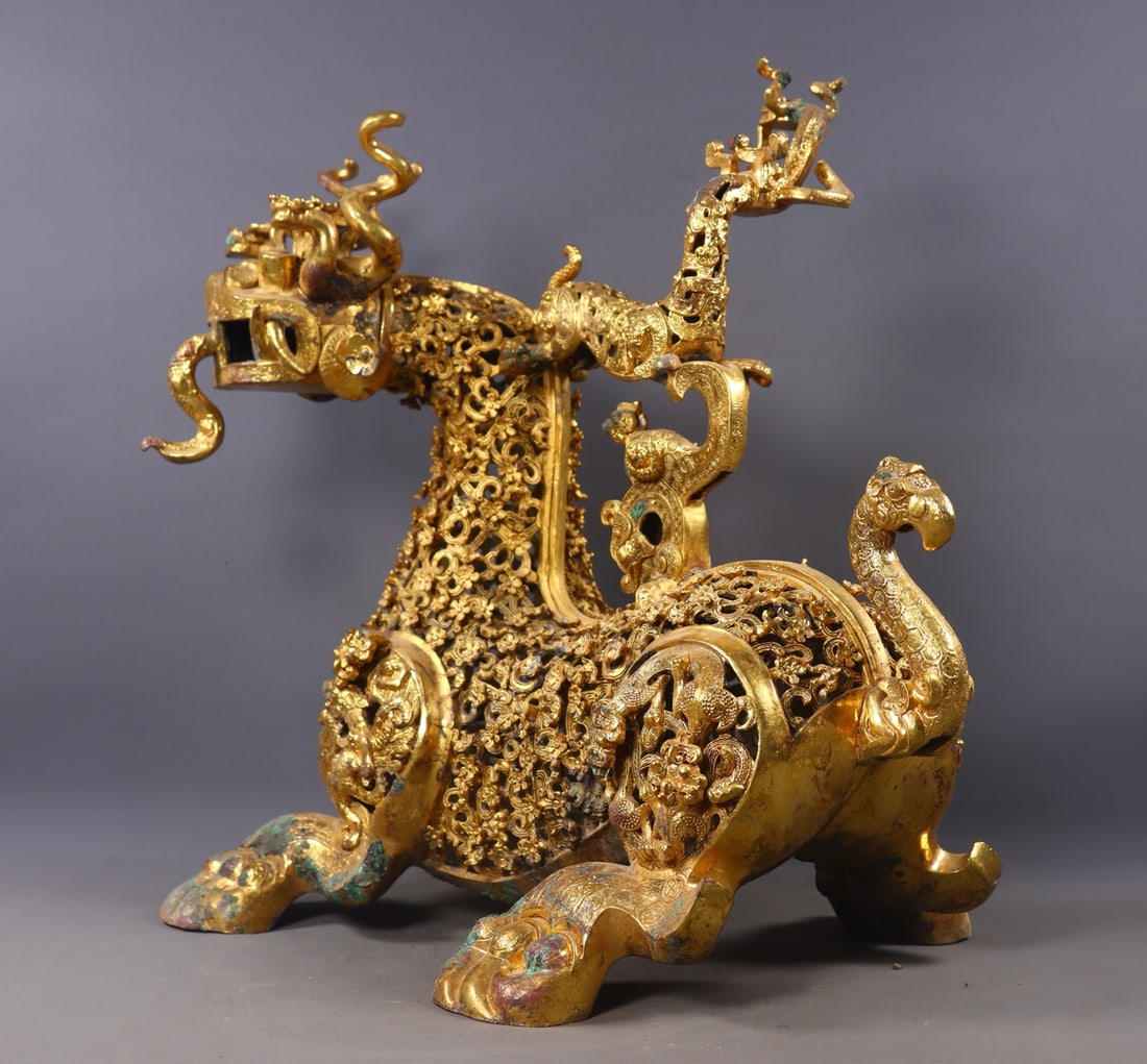 Warring States?CHan Gilt Bronze Openwork Beast - 9