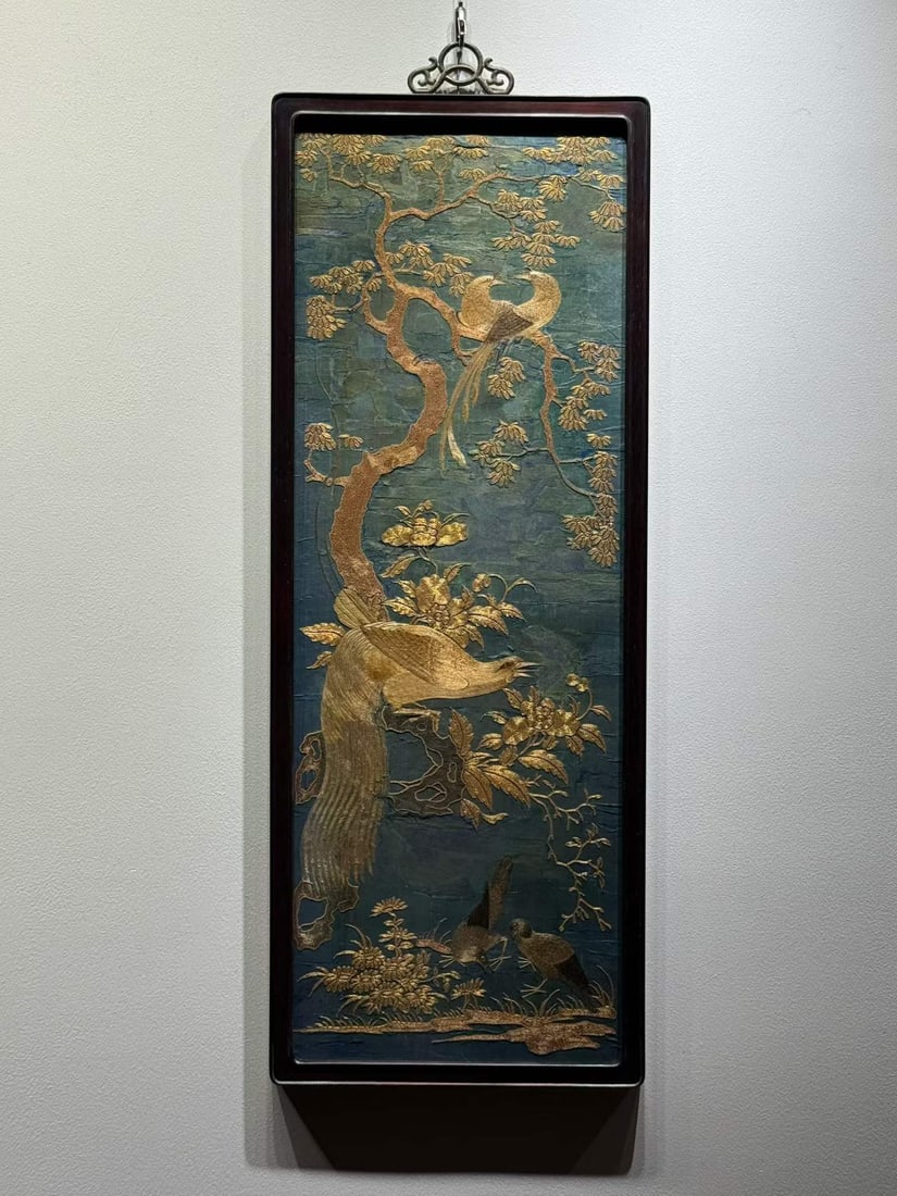 Mid-Qing Gold-Thread Flower & Bird Embroidery: Mid-Qing Gold-thread Floral Embroidery, L86cm W33cm