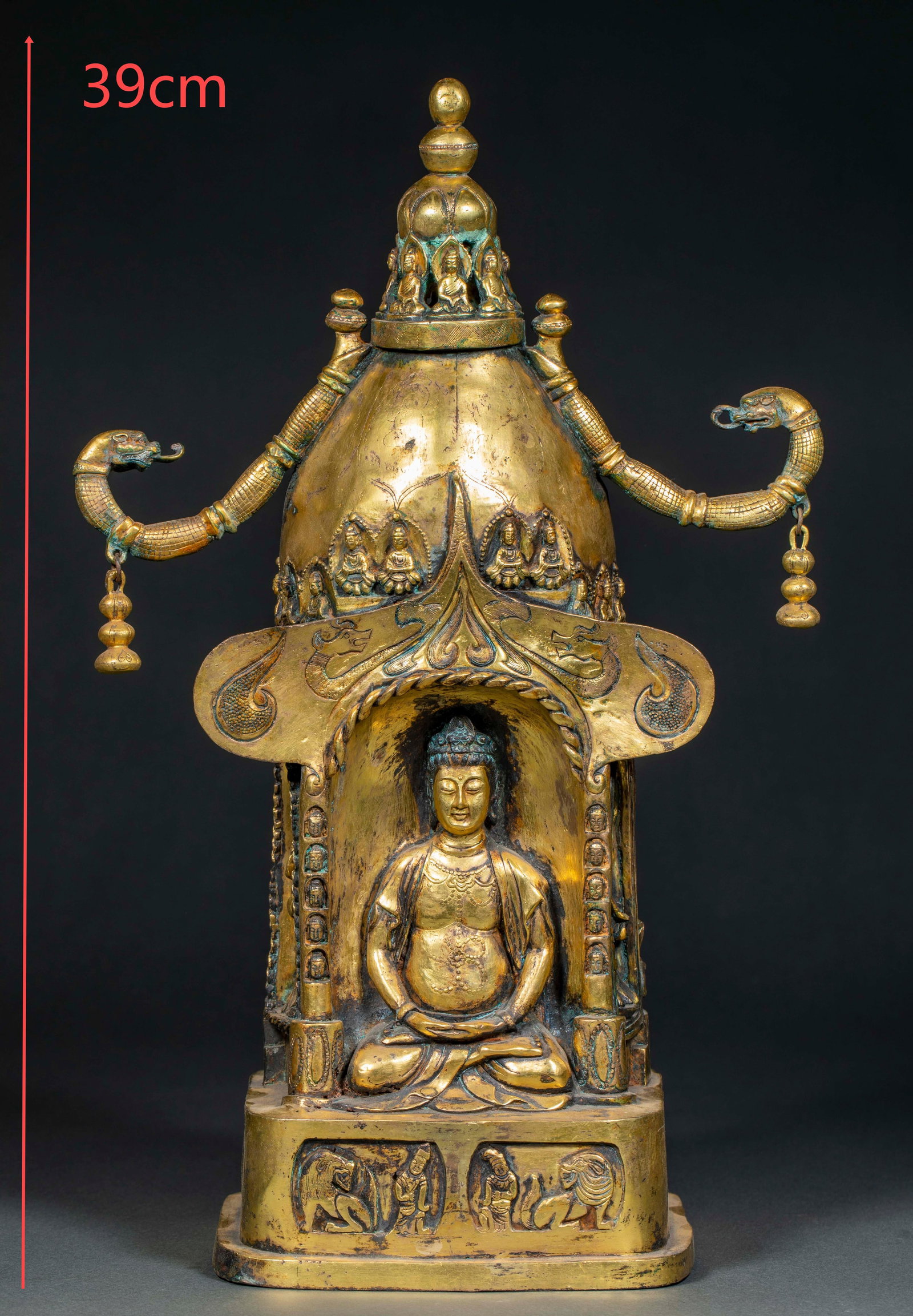 PreMing Gilt Bronze Buddha Plaque: PreMing Gilt Bronze Buddha PlaqueH 39 cm, L 14 cm, W 15 cm