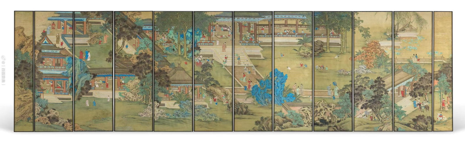 Qiu Ying, Continuous Narrative Figure Scroll on Silk: Qiu Ying, Continuous Narrative Figure Scroll on SilkPainting core: H 123 cm, W 456 cm