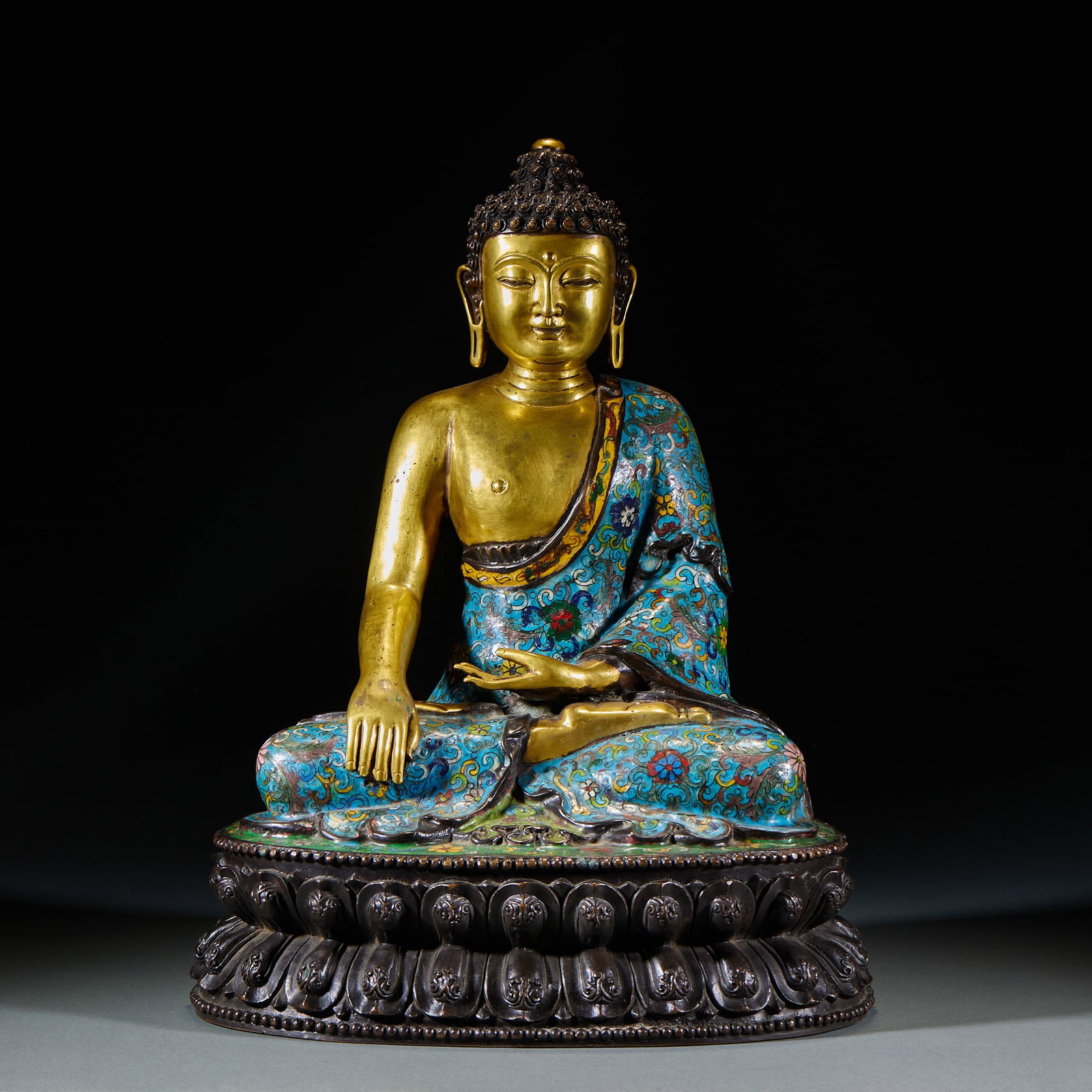 Gilt CloisonnE Shakyamuni Buddha Statue: Gilt CloisonnE Shakyamuni Buddha Statue